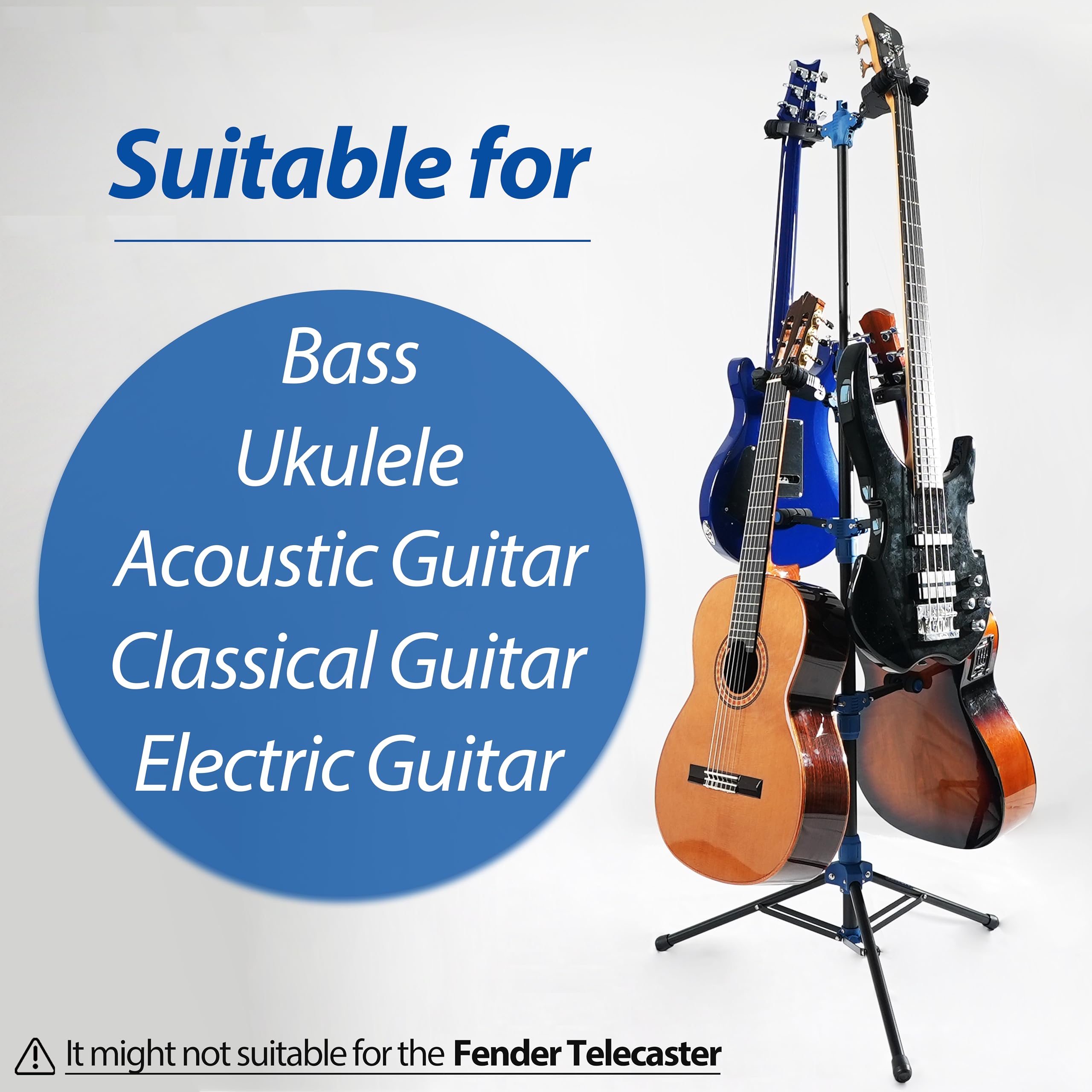 Salvori Folding Quadruple Guitar Stand with Auto-Lock System and Soild Tripod, Quadruple/Multiple Guitar Stand/Holder/Rack for S