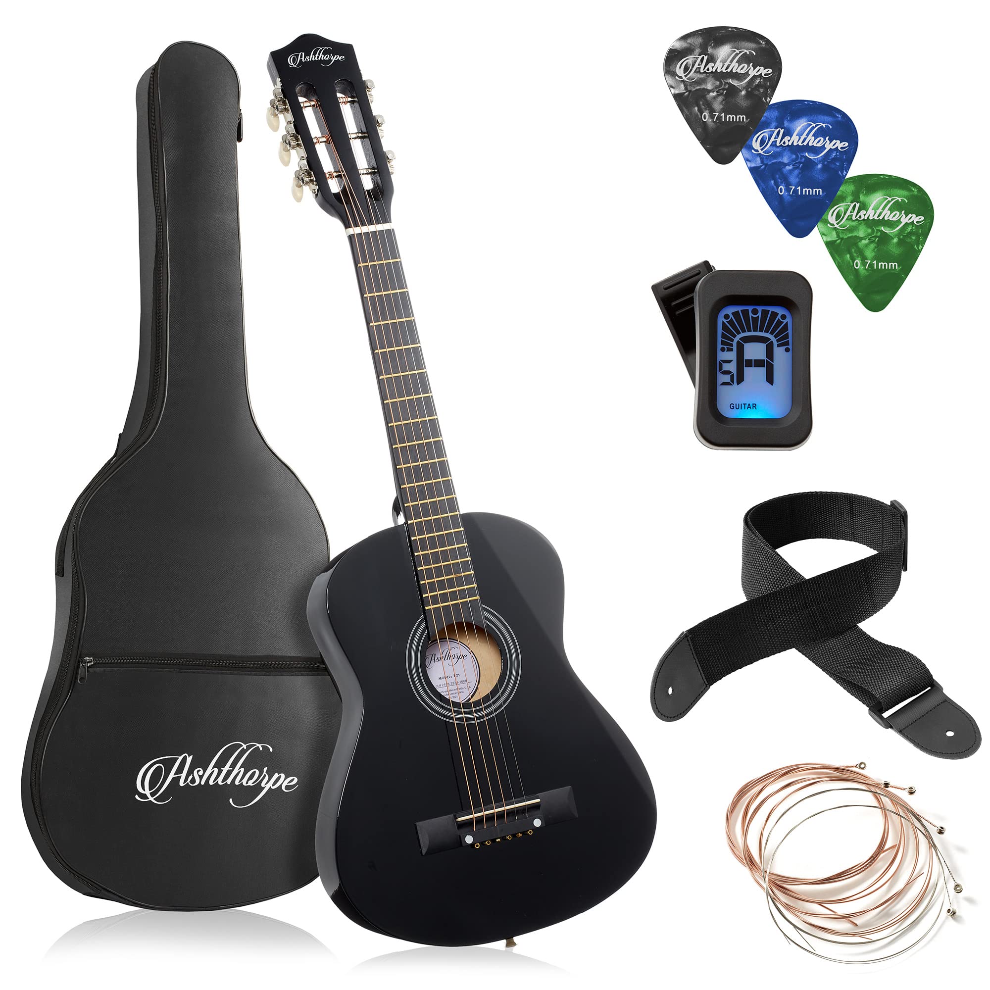 Ashthorpe 30-inch Beginner Acoustic Guitar Package (Light Blue), Basic Starter Kit w/Gig Bag, Strings, Strap, Tuner, Picks