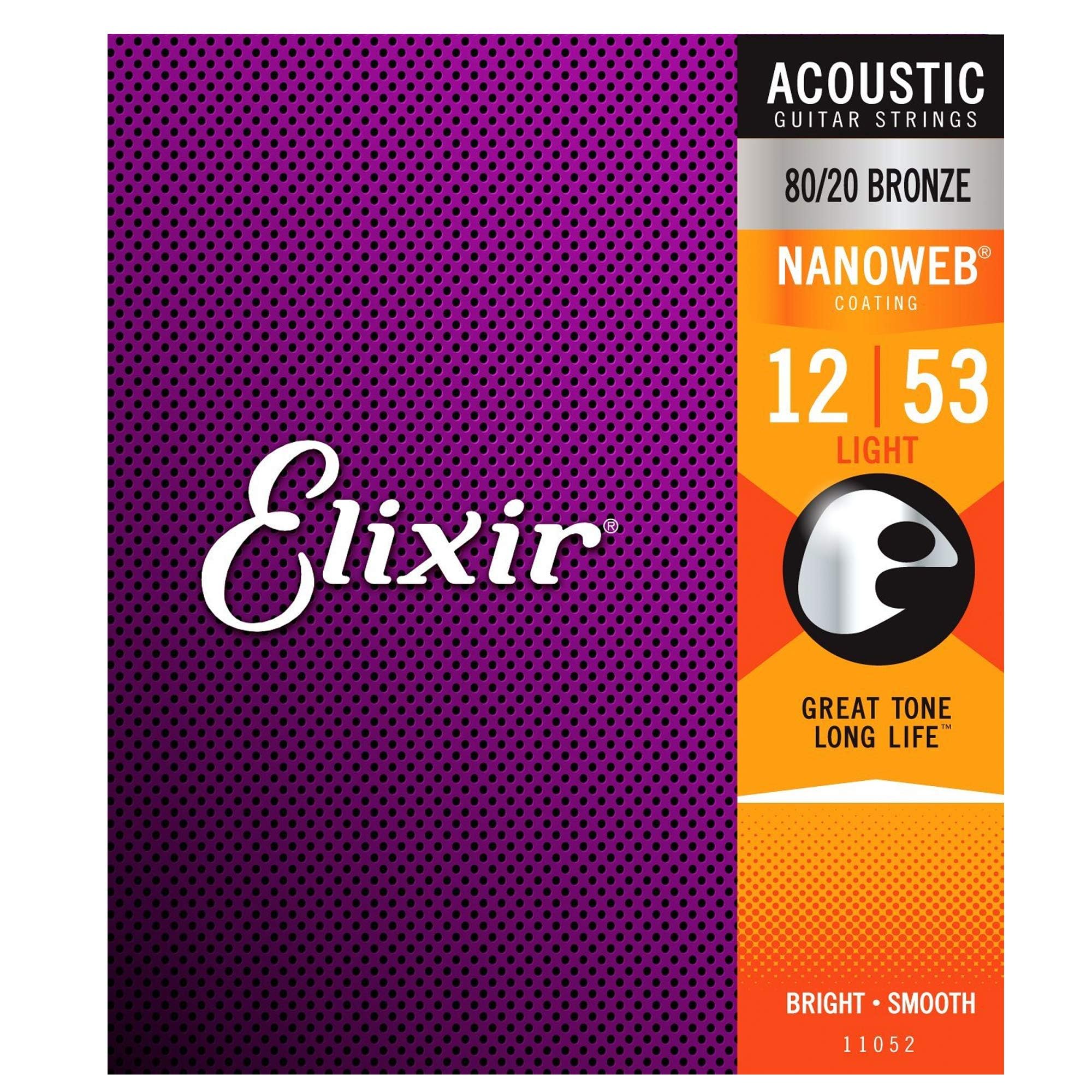 Elixir 11052 Acoustic 80/20 Nano Light 12-53 (3 Pack Bundle)