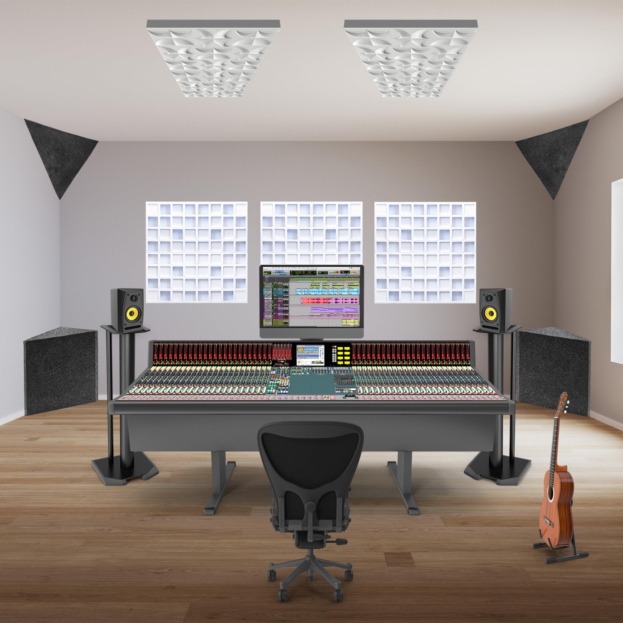 Foroomaco 4pcs EVA Acoustic Diffusers 12''x12''x2'' (Total 24''x24''x2''), Waffle Style Sound Diffuser Panels for Home Studio an