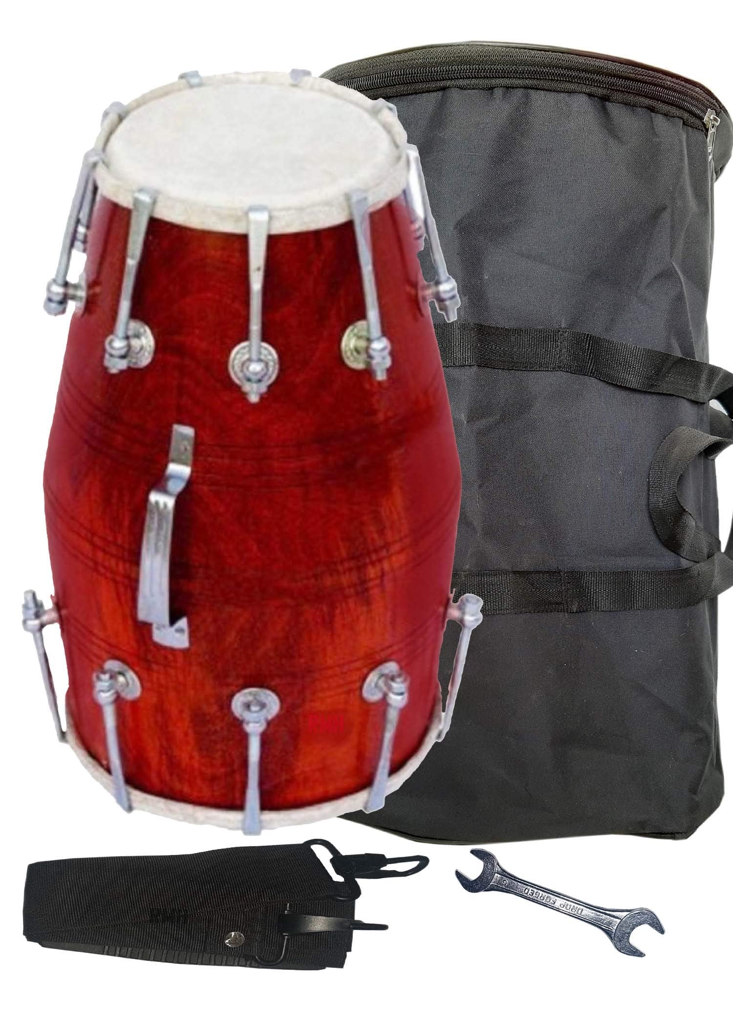 Gt Manufacturers Wooden Musical Instrument Dholak Drum Nuts & Bolt With Full Kit Design2 (Red)
