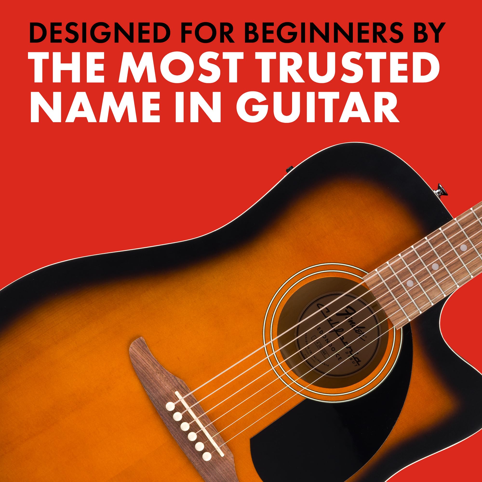 Fender California Debut Redondo CE Series Acoustic Guitar, Beginner Guitar, 2-Year Warranty, Includes Built-In Tuner, 2-Tone Sun