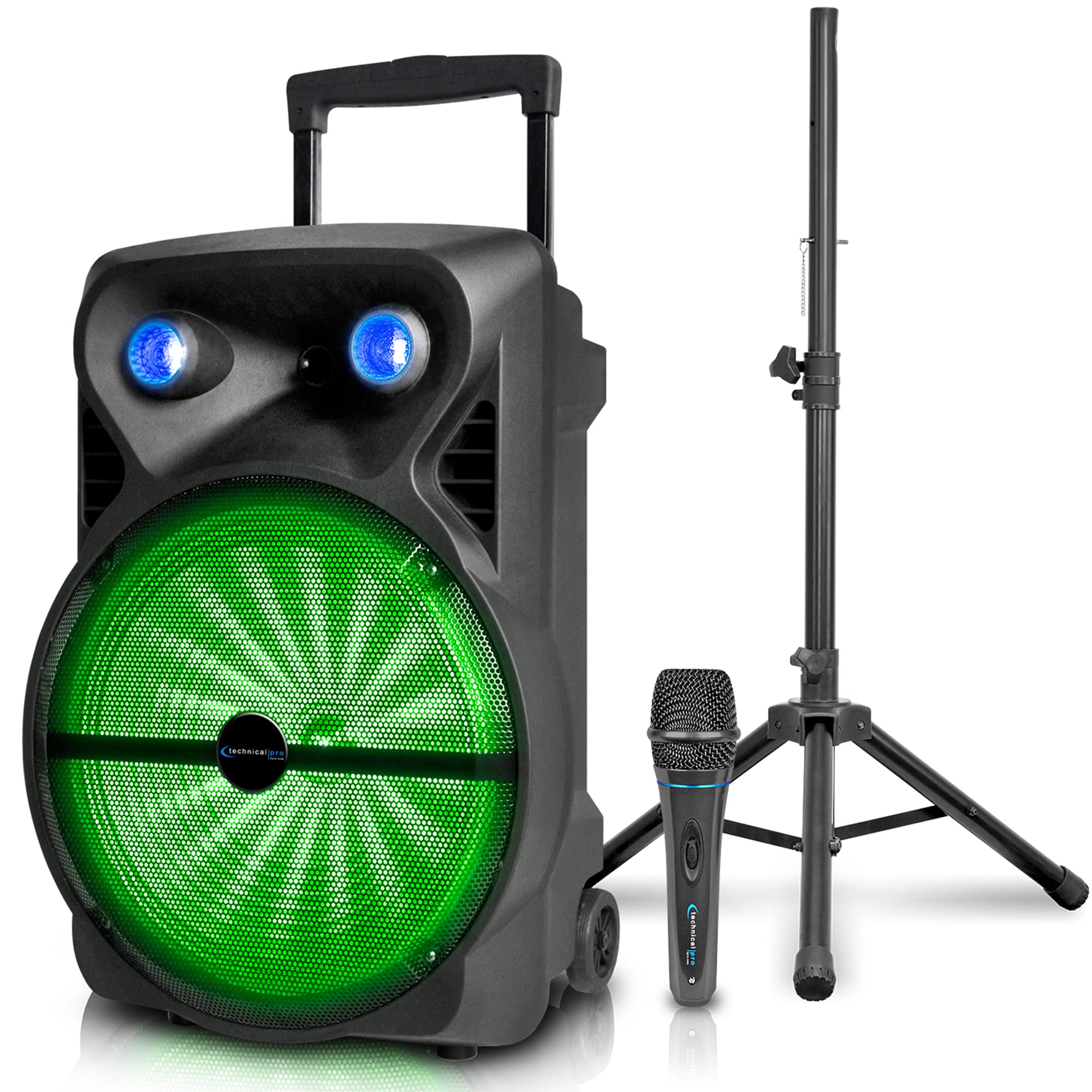 1600 Watts Bluetooth Speaker with Tripod, Wired Microphone & Remote Control | Rechargeable 15'' Two Way Bluetooth DJ Light Speak