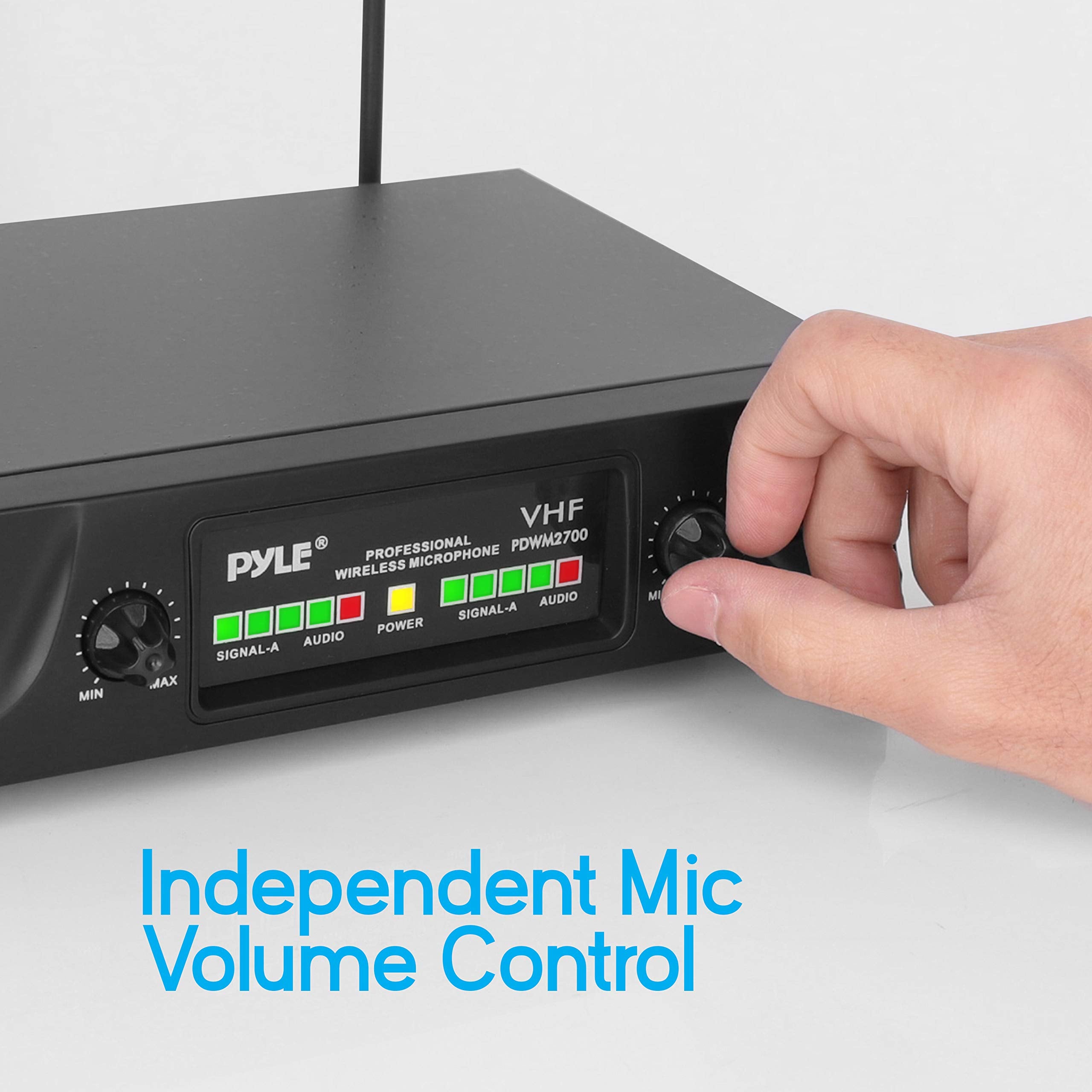 pyle 2-Channel VHF Wireless System-Battery Operated, Handheld Microphone & One Belt Pack Transmitter with Headset Mic, Rack Moun