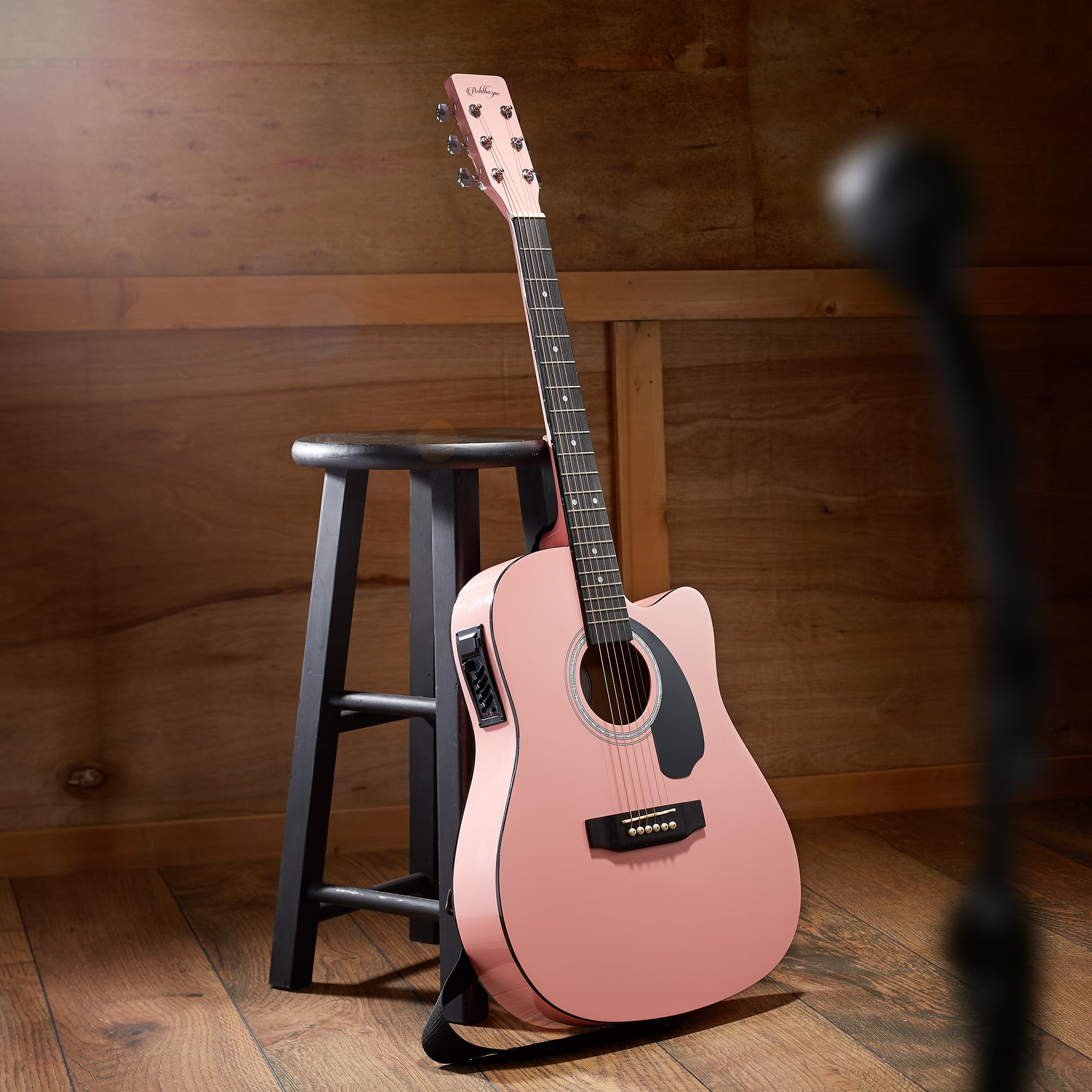 Ashthorpe Full-Size Cutaway Thinline Acoustic-Electric Guitar Package - Premium Tonewoods - Pink