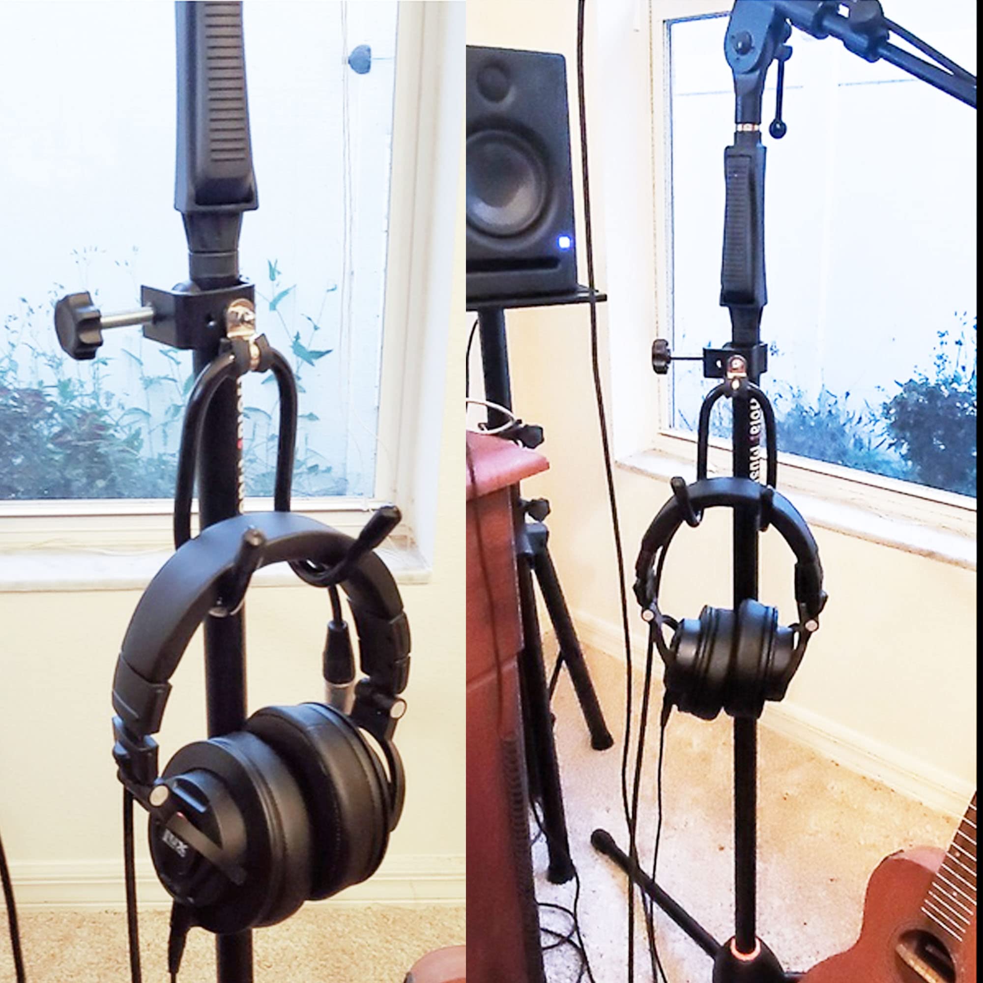 YYST Microphone Stand Clamp-On Studio Headphone Hanger Holder Hook Rack for Headphone, Cords, Tambourines, etc- No Instrument (1
