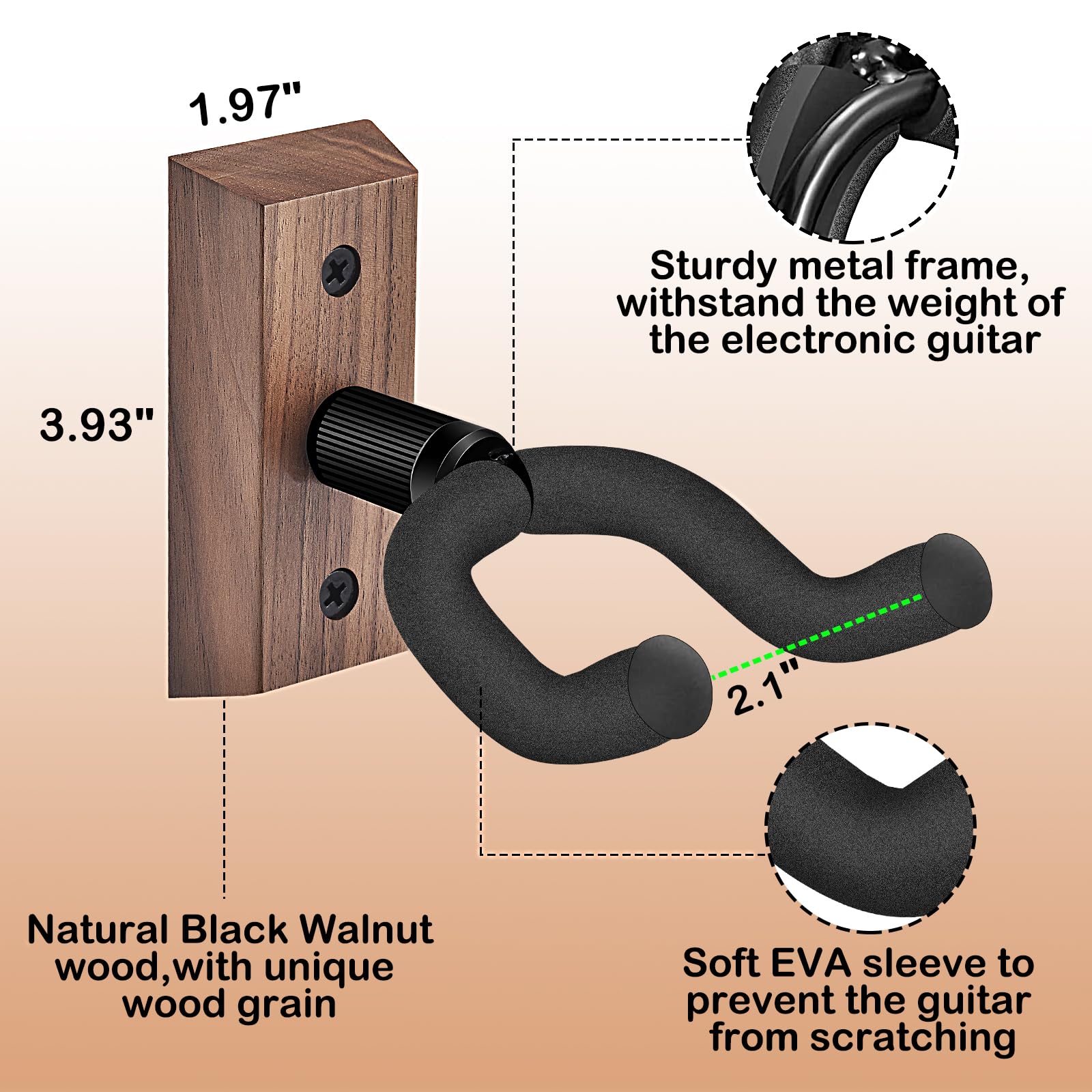 DOMMI Guitar Wall Mount 4 Pack, Guitar Holder with Rotatable Soft Guitar Hook for All Size Guitars, Hardwood U-Shaped Guitar Han