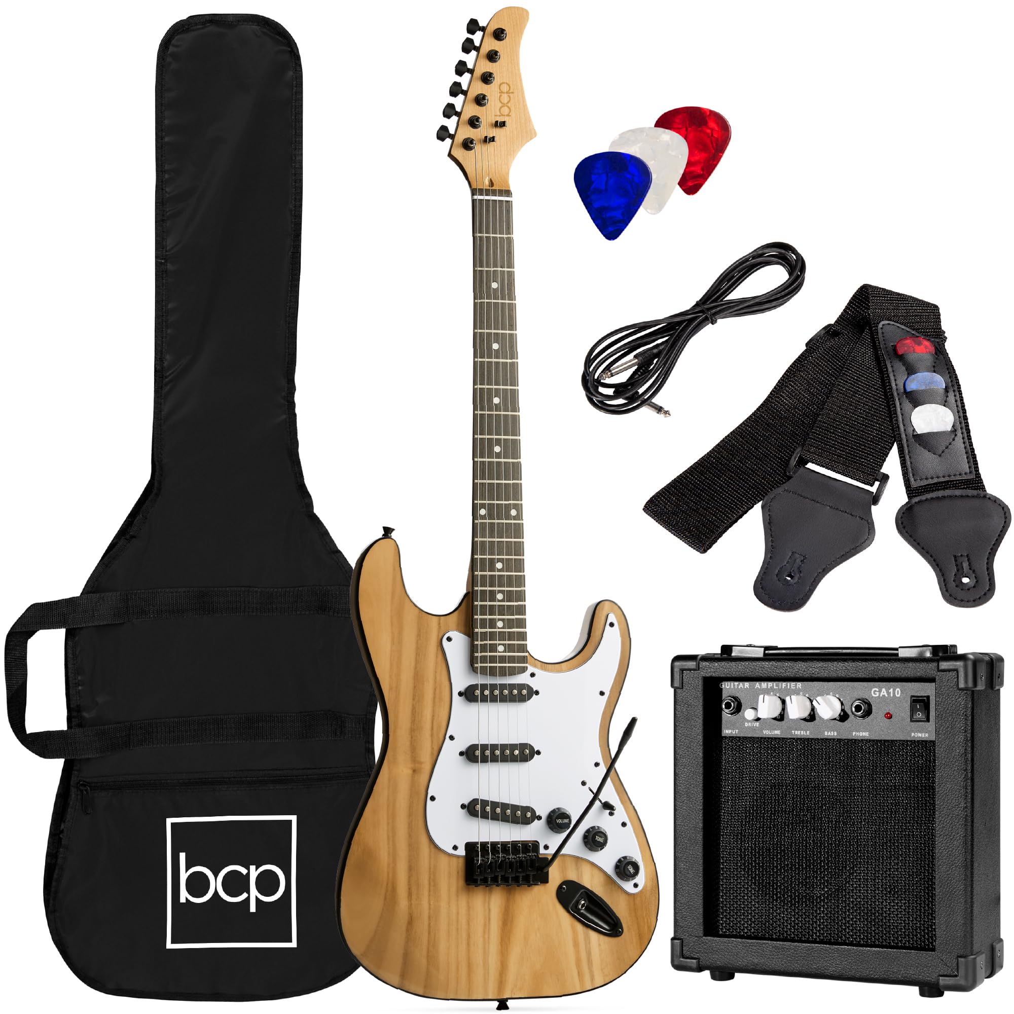 Best Choice Products 39In Full Size Beginner Electric Guitar Starter Kit W/Case, Strap, 10W Amp, Strings, Pick, Tremolo Bar - Na