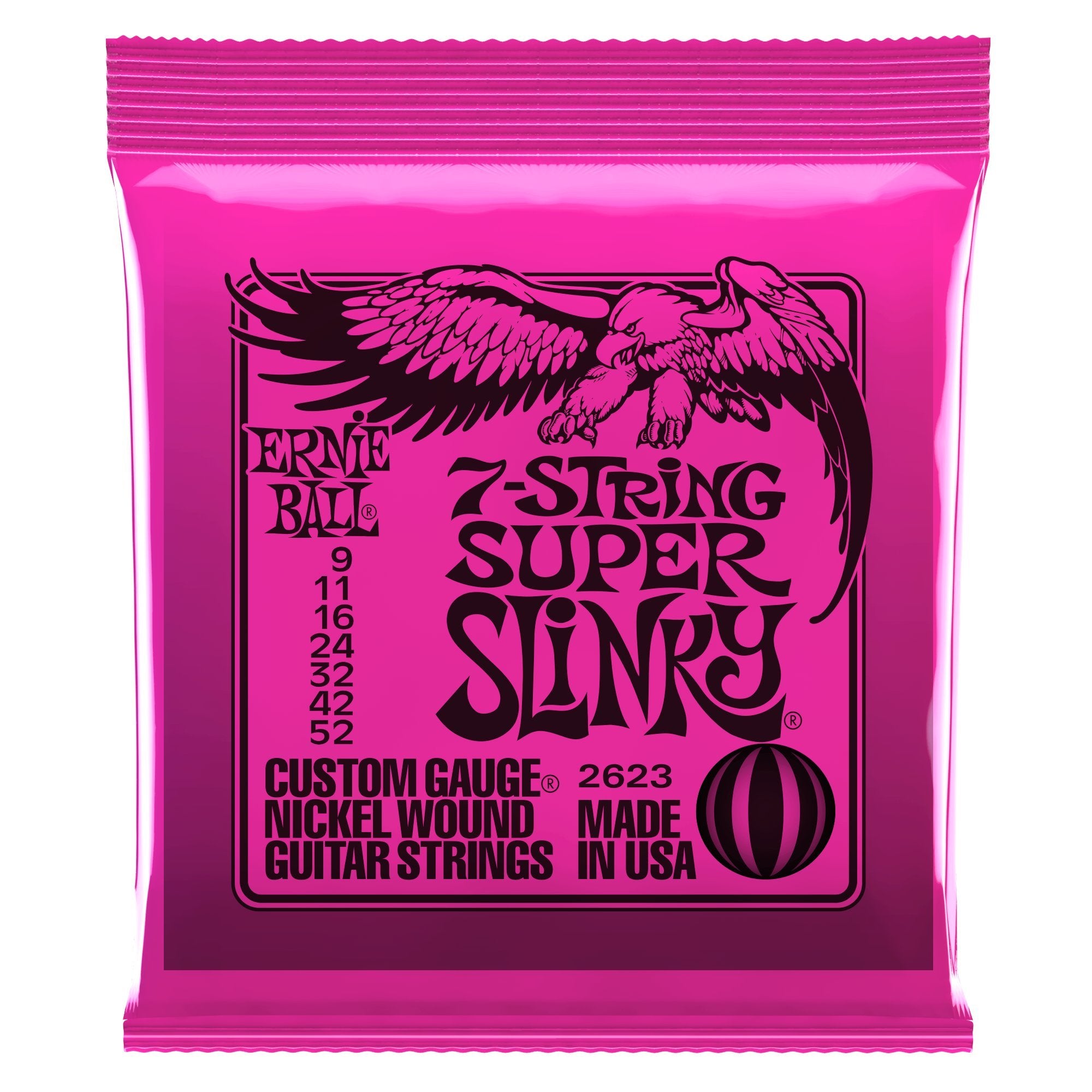 Ernie Ball 7-String Super Slinky Nickel Wound Electric Guitar Strings, 9-52 Gauge (P02623)