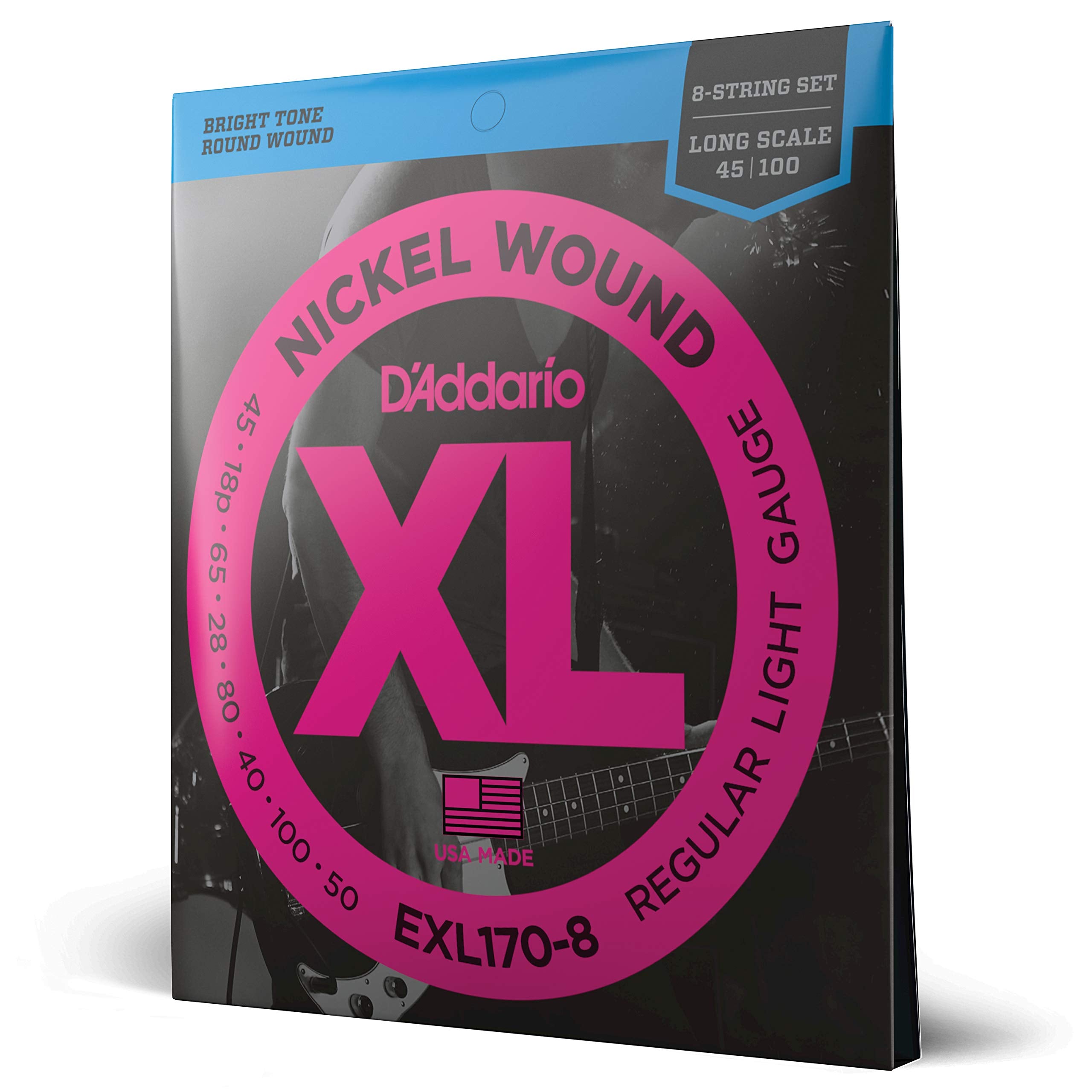 Daddario Bass Guitar Strings - Xl Nickel Bass Strings - Exl170-8 - Perfect Intonation, Consistent Feel, Powerful Durability - Fo