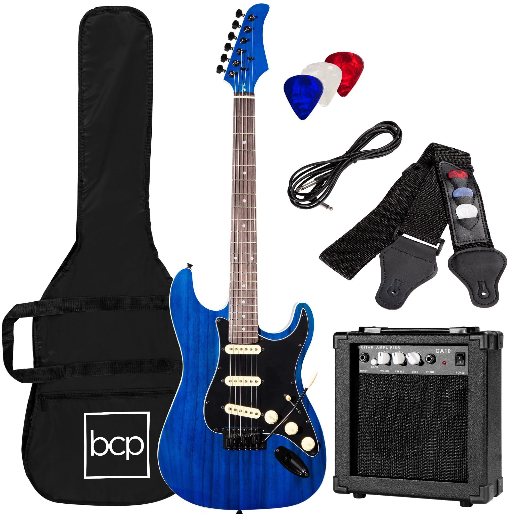 Best Choice Products 39In Full Size Beginner Electric Guitar Starter Kit W/Case, Strap, 10W Amp, Strings, Pick, Tremolo Bar - Mi