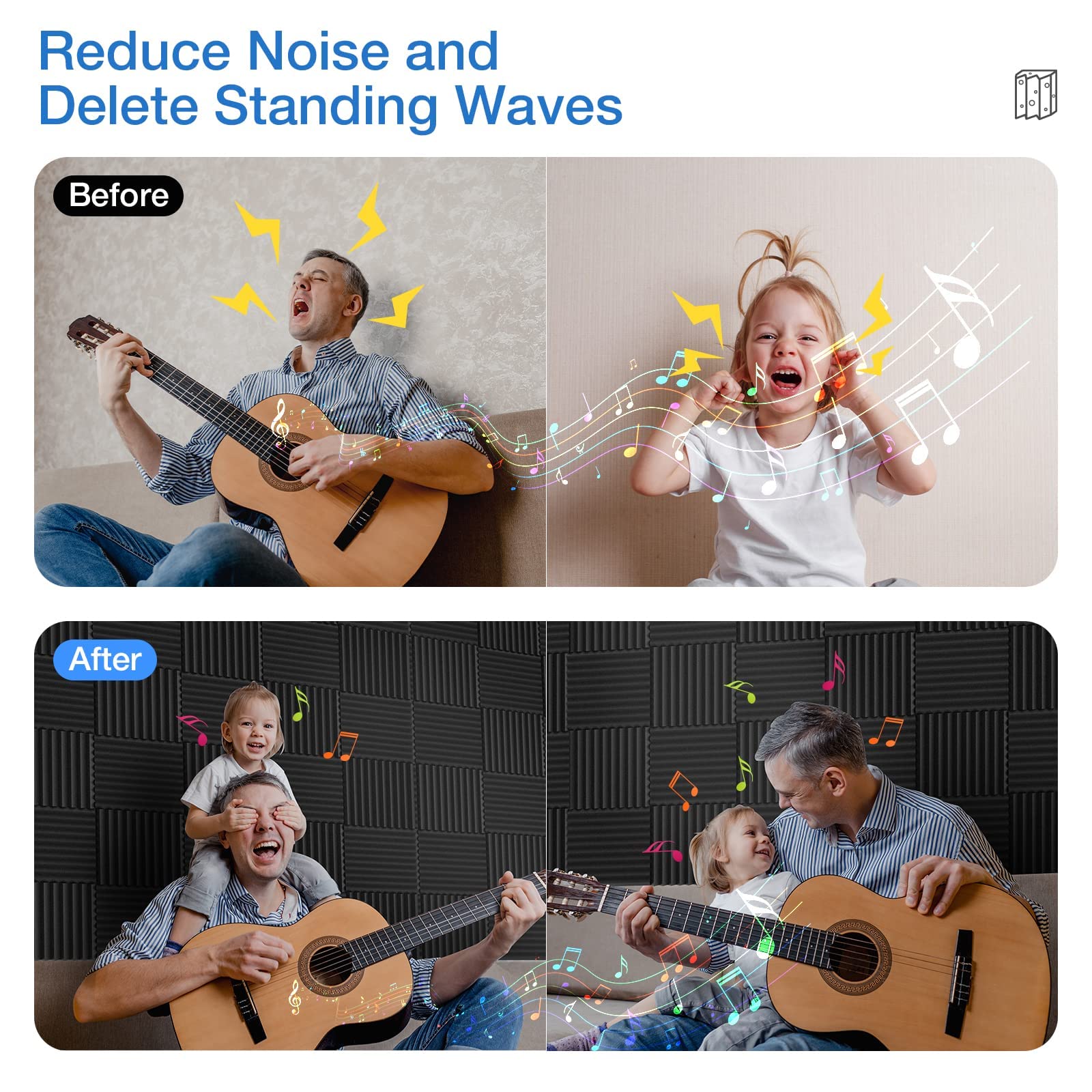 12 Pack Acoustic Panels Self-Adhesive, 1'' X 12'' X 12'' Quick-Recovery Sound Proof Foam Panels, Acoustic Foam Wedges High Densi