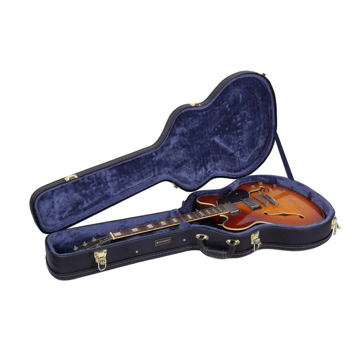 Crossrock Wooden Guitar Case Fits 335 Style 6-String Semi-Hollow Electric Guitars- Stainless Steel Latches, Sponge Lining, Metal
