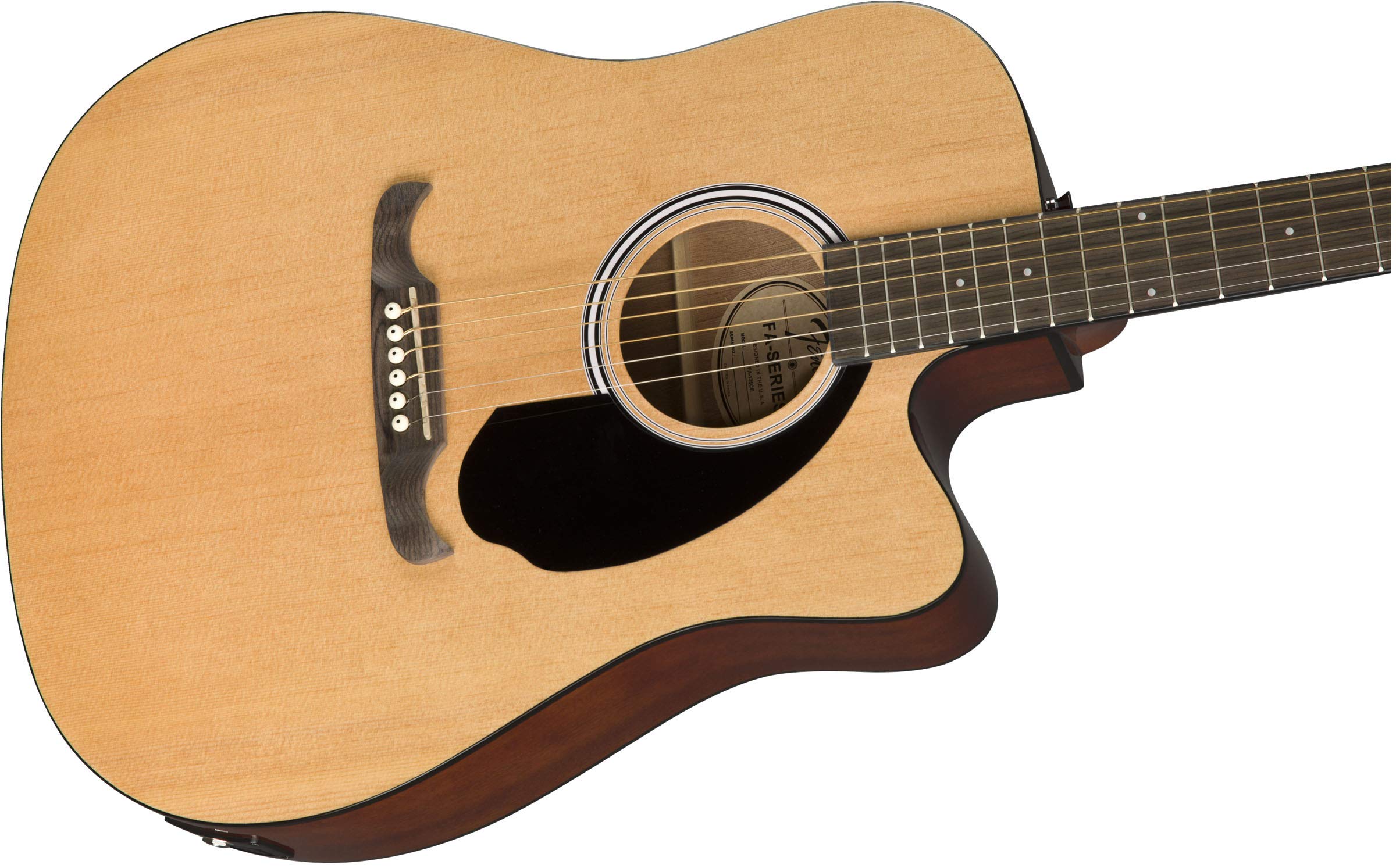 Fender FA-125CE Dreadnought Cutaway Acoustic-Electric Guitar - Natural Bundle with Gig Bag, Tuner, Strap, Strings, Picks, Fender