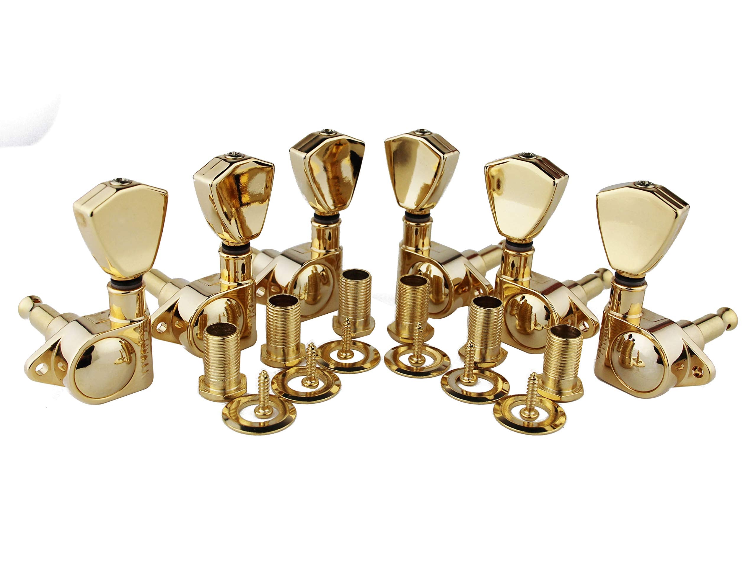 Guyker Guitar Machine Heads (3L + 3R Handed) - 1:21 Sealed Tuners Tuning Key Pegs with Trapezium Handle Replacement for Electric