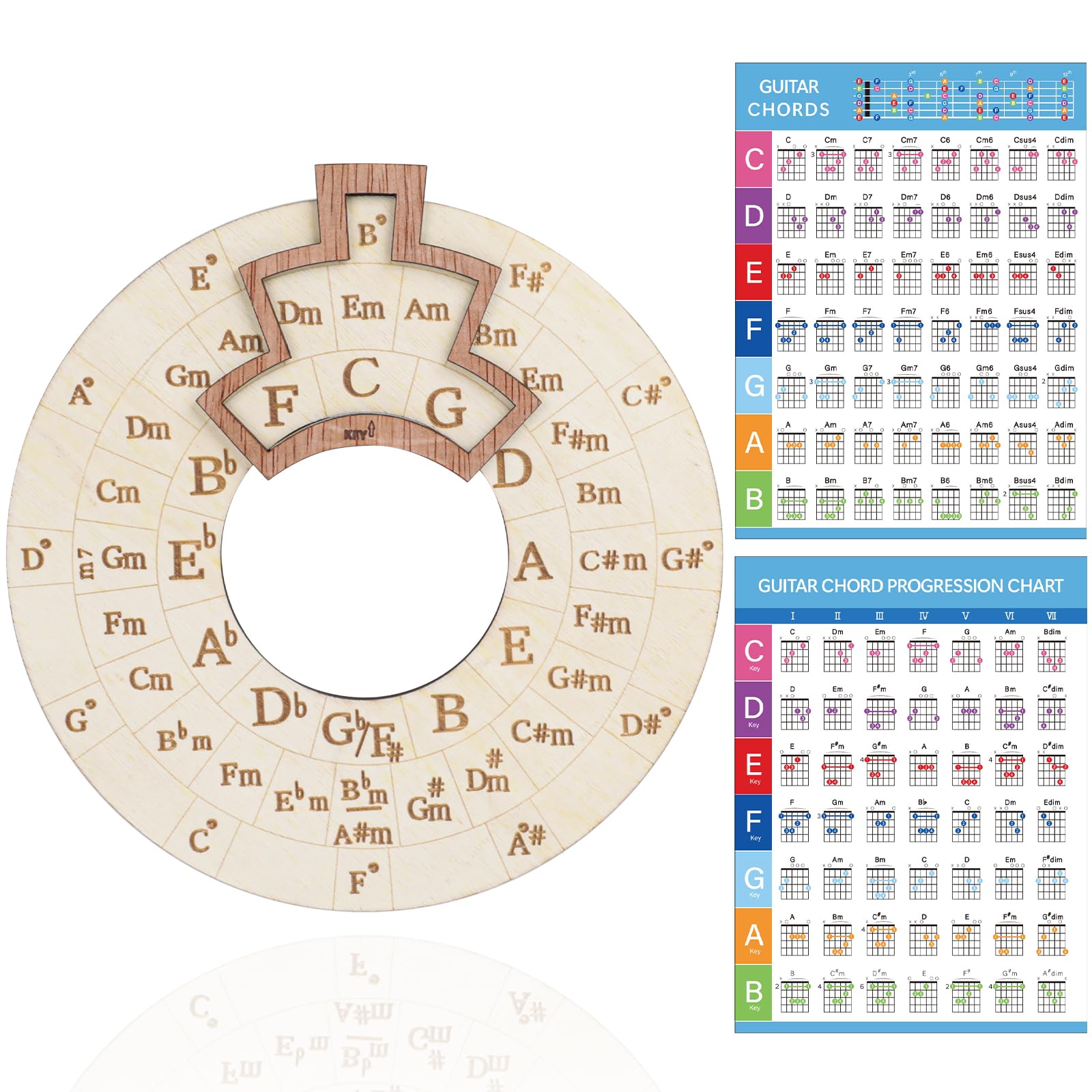 Round Melody Chord Tool With Guitar Chord Chart, 6.3 Inches Circle Of Fifths Wheel Melody Tool, Large Size Notes Chords Key Sign