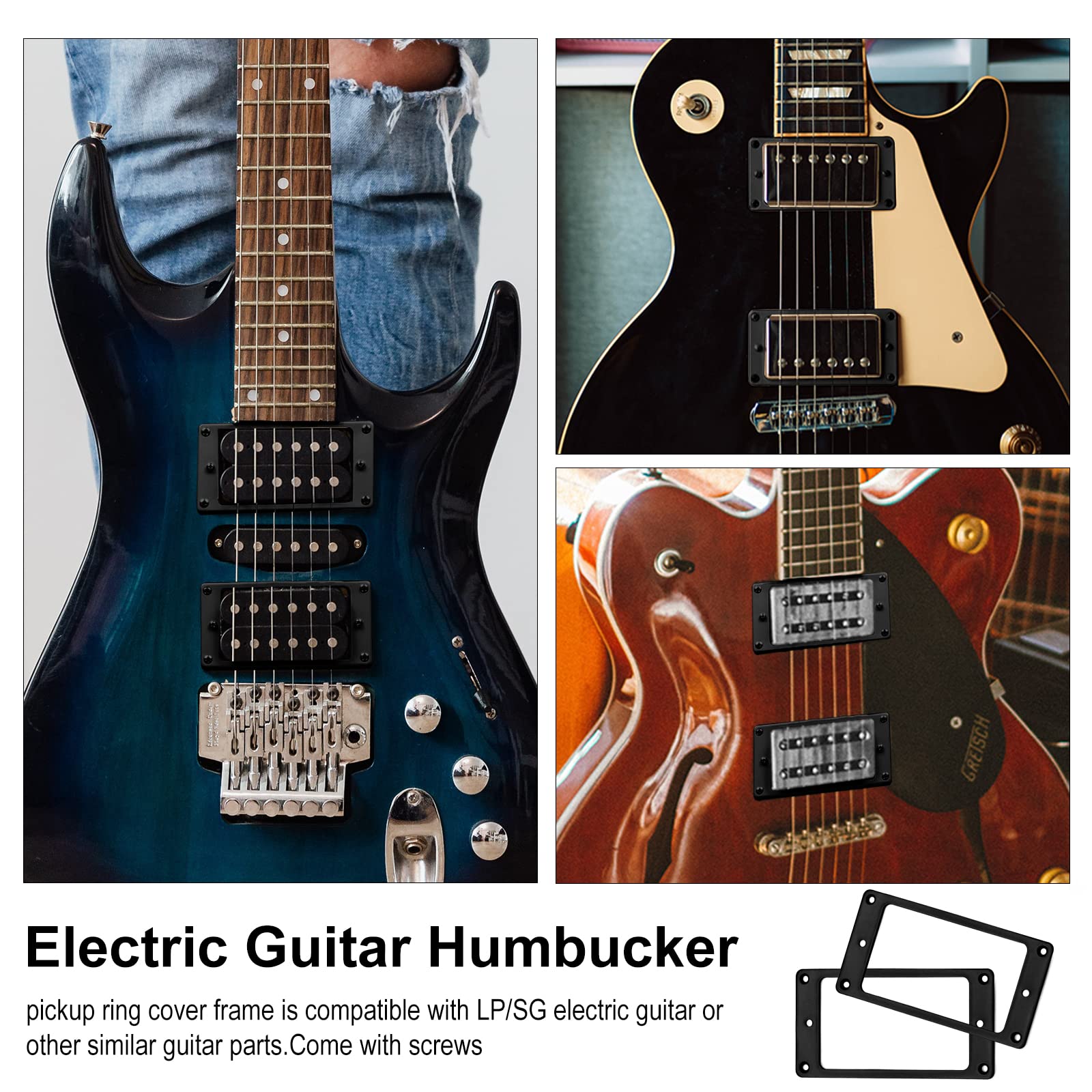 MAXCHEER 2PCS Metal Iron Flat Humbucker Pickup Ring for Electric Guitar Replacement (Black)