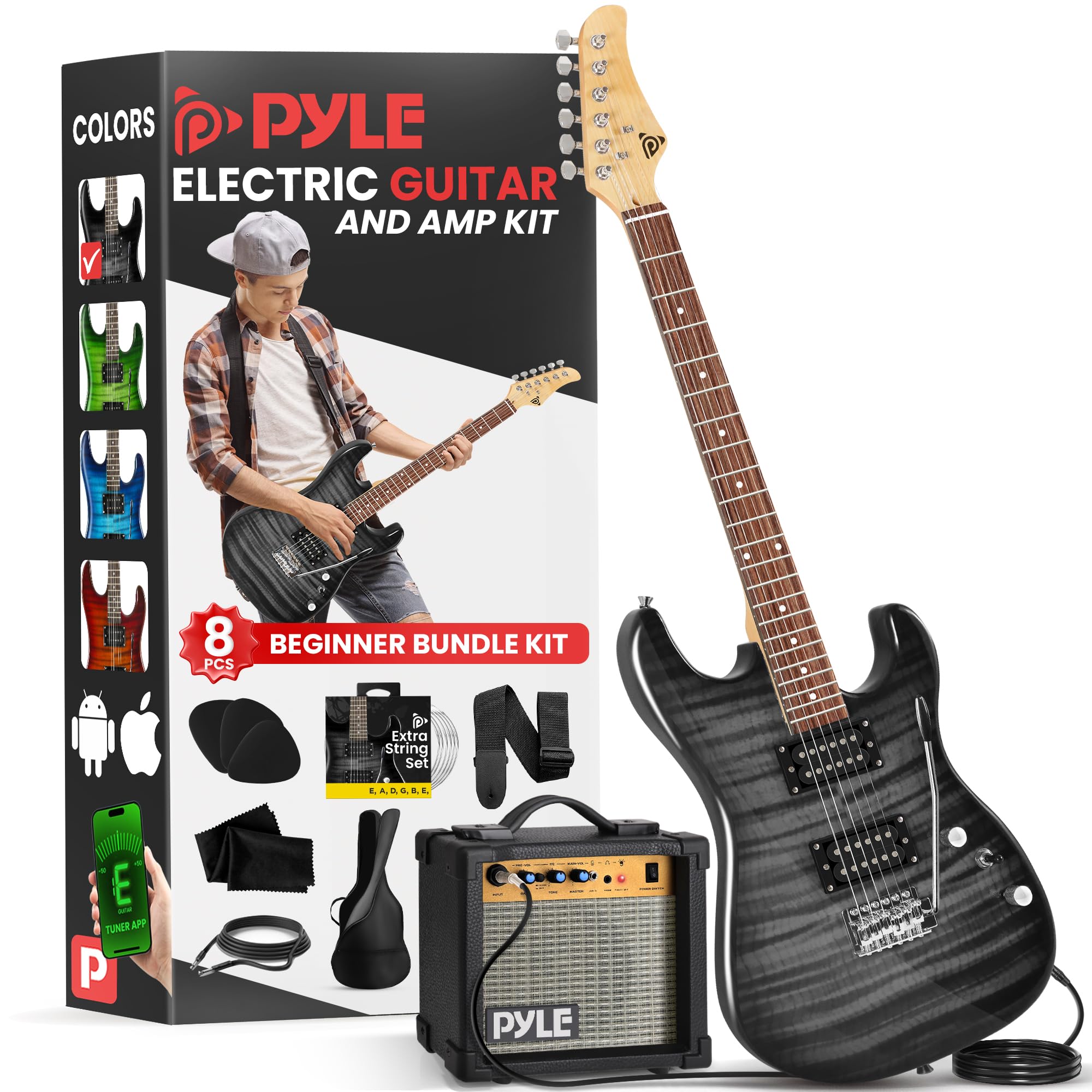 Pyle Electric Guitar Kit With Amp, Full Size Instrument With Humbucker Pickups, Guitarra Electrica Amplifier And Beginner Bundle