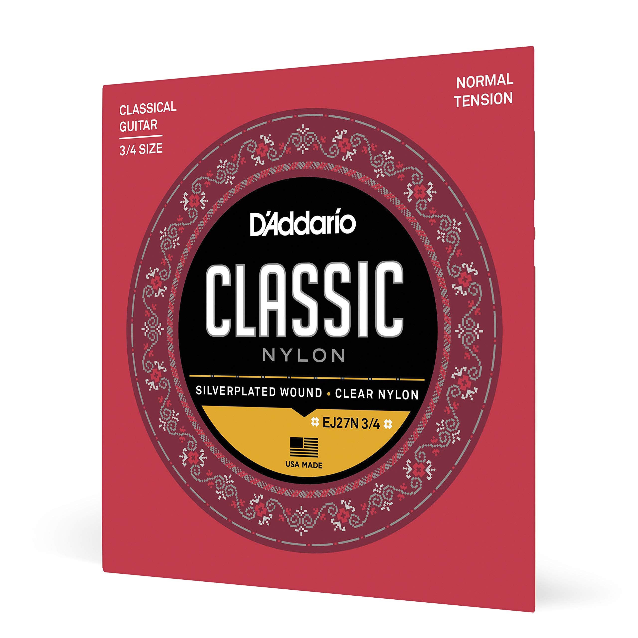 Daddario Guitar Strings - Classic Nylon Guitar Strings - Ej27N 34 Size Classical Guitar Strings - Silver Plated Wrap, Nylon Core