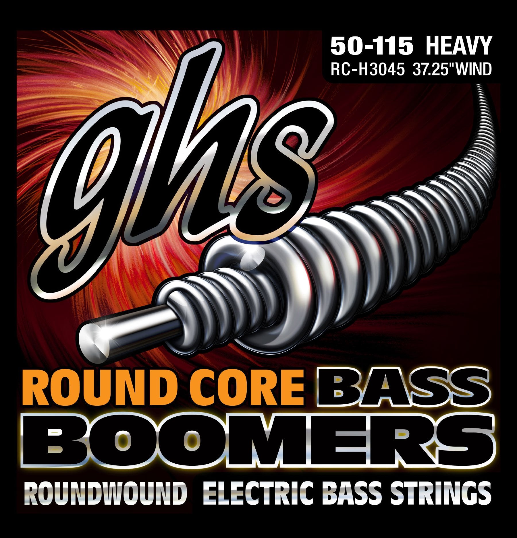 GHS Strings RC-H3045 Round Core Bass Boomers, 4-Set, Silver, Heavy Gauge, 50-115 (37.25 Winding)