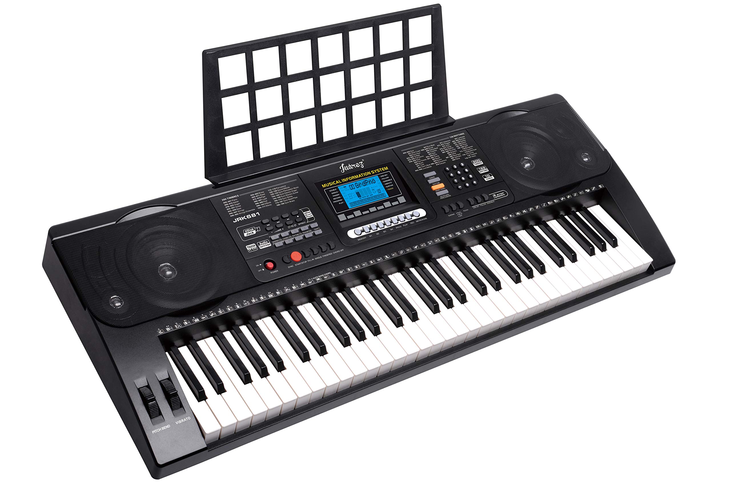 Juarez Opus Jrk681 61-Key Portable Electronic Simulation Piano Keyboard With Touch Function|Lcd Digital Display|Adapter|Key Note