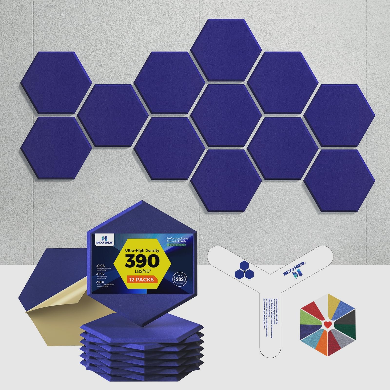 Dexmoko Self-Adhesive Acoustic Panels [390 Lbs/Yd Ultra-High Density], 2Nd Generation Sound Absorbing Panel, Professional Level