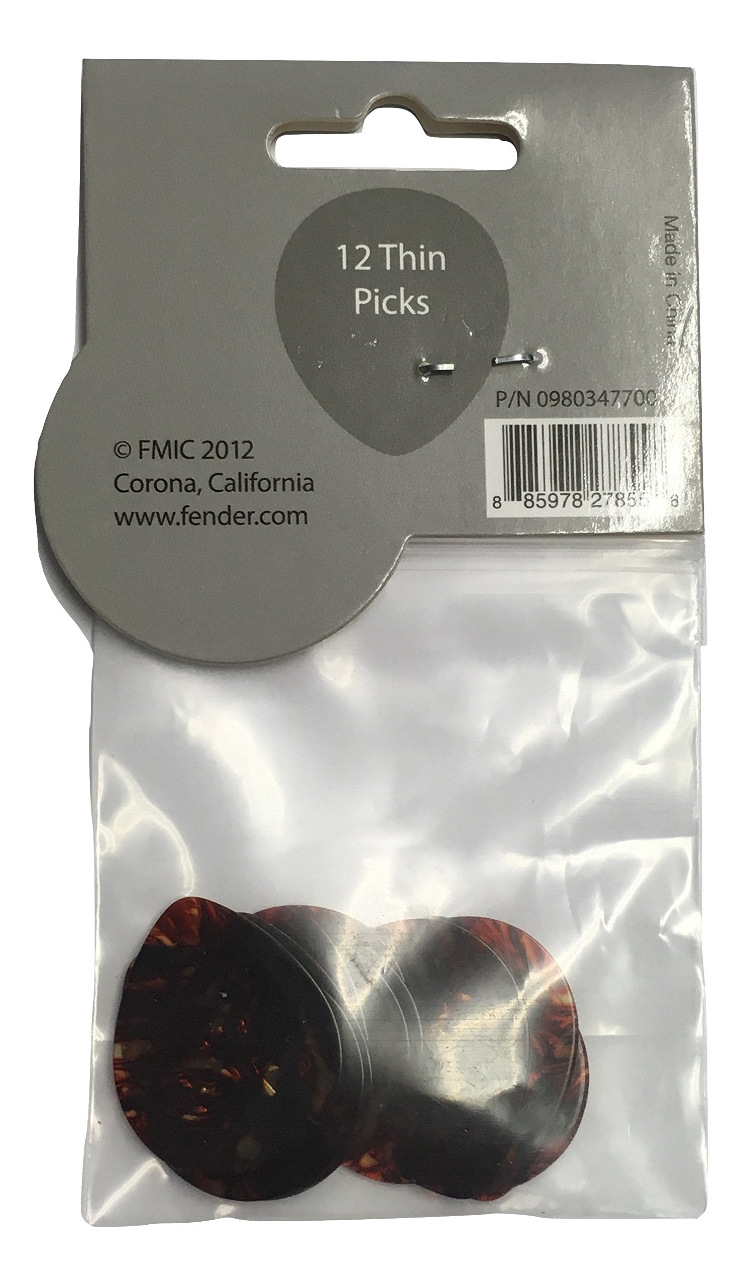 Fender Classic Celluloid Guitar Picks 347 Shape, Guitar Accessories, Tortoise Shell, Thin, 12-Pack