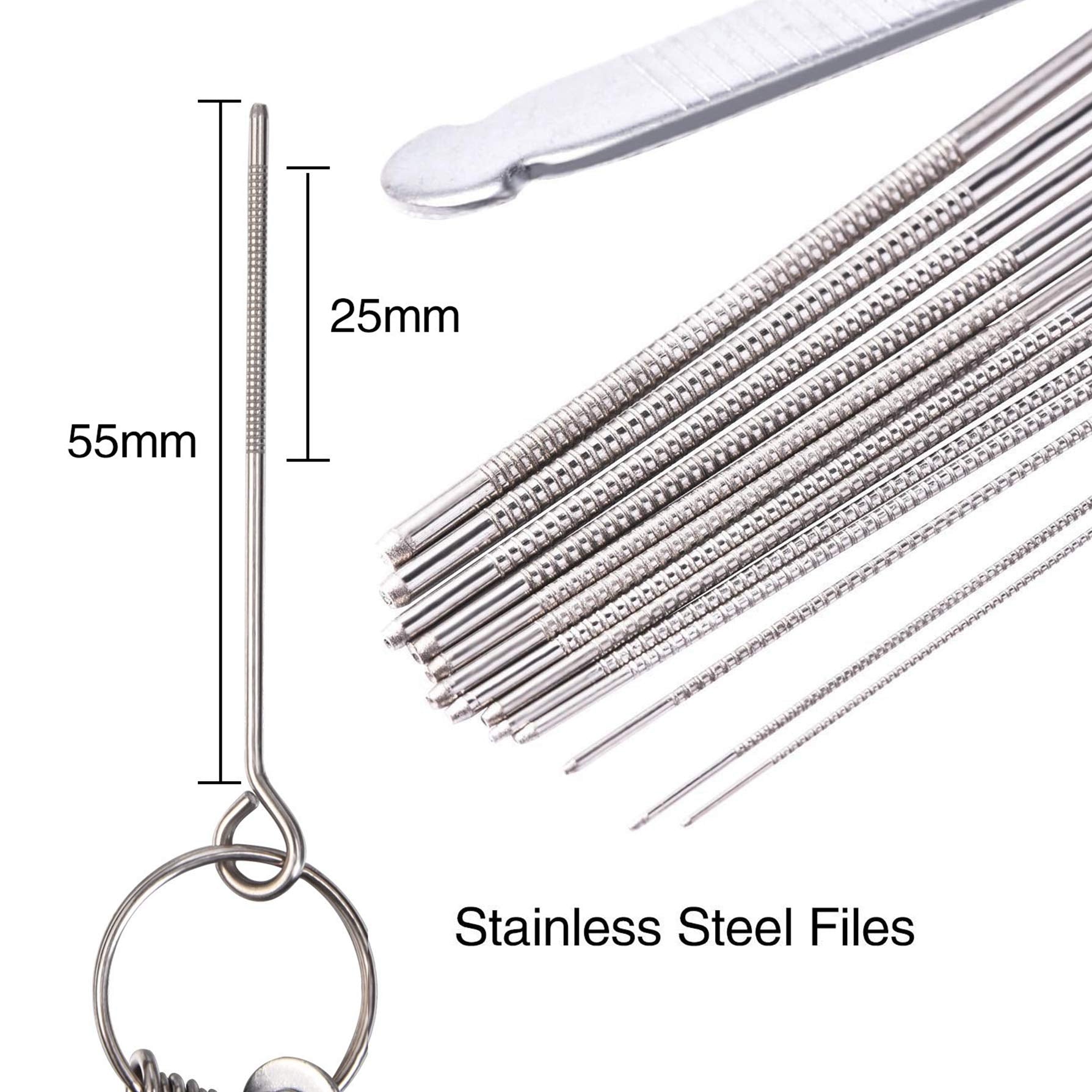 Guitar Bridge Saddle Nut File Set, 13 Different Size Stainless Steel Files with Grinding Stone for Electric Acoustic Guitar Ukul