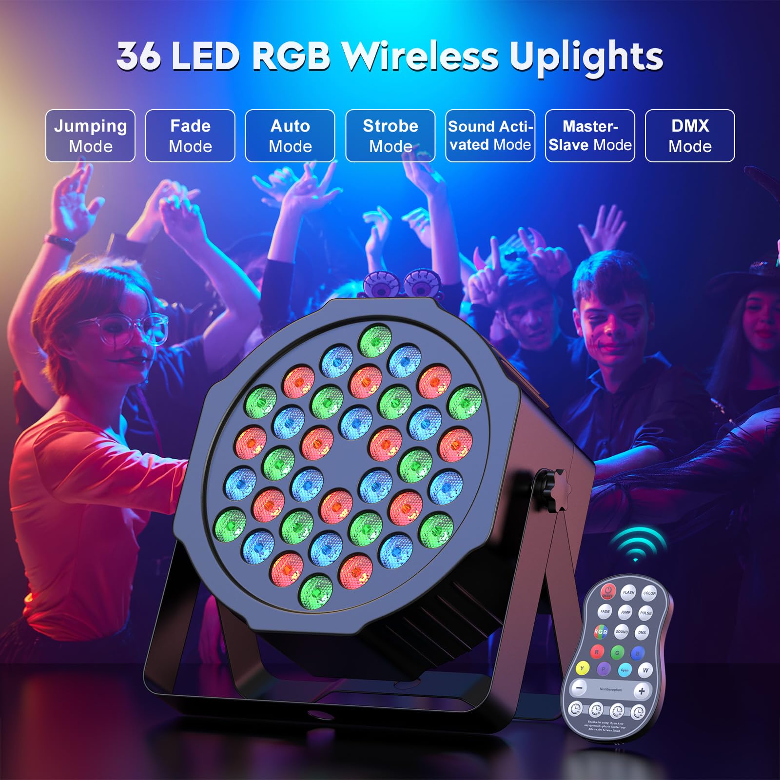 Rechargeable Par Lights 36W RGB Battery Powered, Wireless LED Par Lights DJ Uplights Sound Activated Remote Control for Wedding