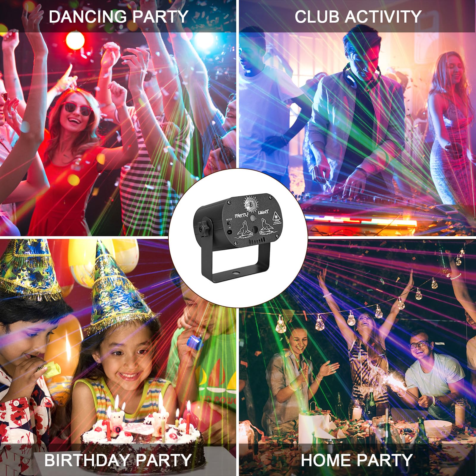 Qajok DJ Laser Party Lights, RGB LED Disco Light, Sound Activated Projector Strobe Light with Remote Control for Christmas Hallo