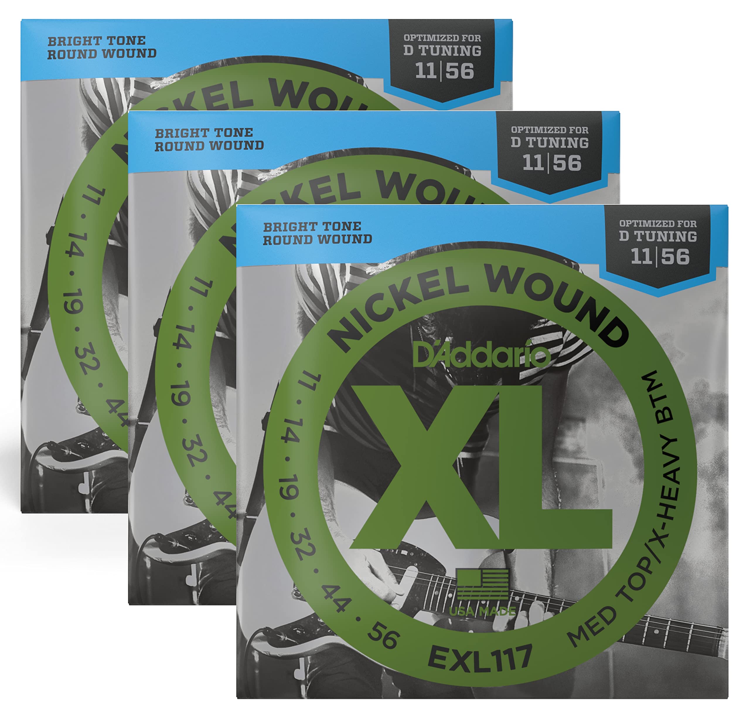 3 Sets Of D'Addario Exl117 Electric Guitar Strings For Drop D Tuning