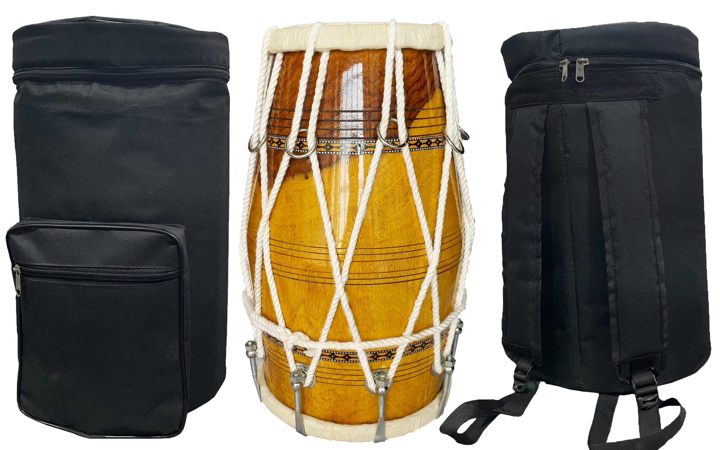 Professional Bhajan Kirtan Shisham Wood Dholak With Yellow Glassy Glass Transparent Polish Wild Goat Skin Made Ring Fitting By N