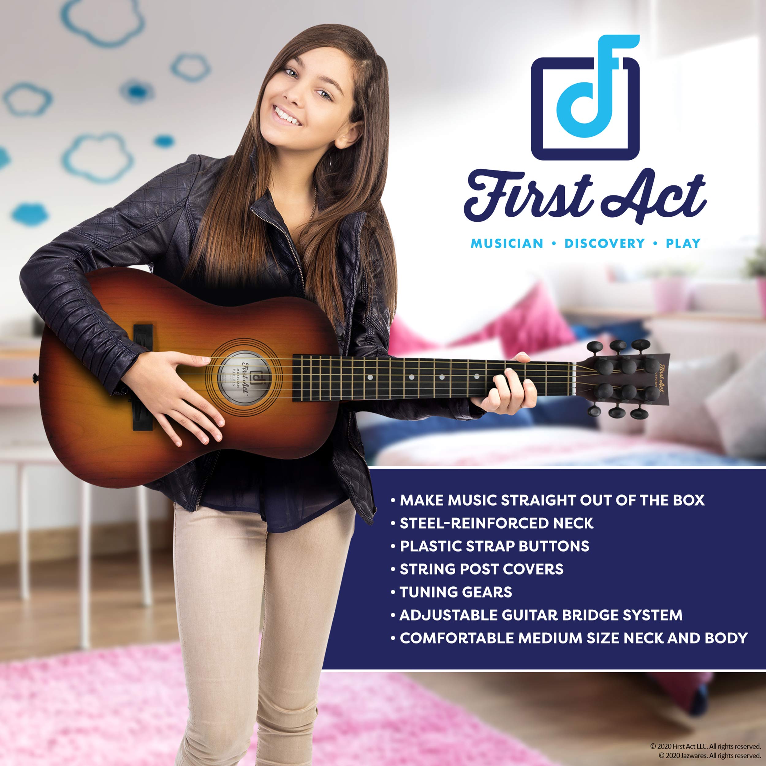 First Act Acoustic Sunburst Guitar, 30 Inch - Brass Acoustic Guitar Strings, Tuning Gear, String Post Covers, Steel-Reinforced N