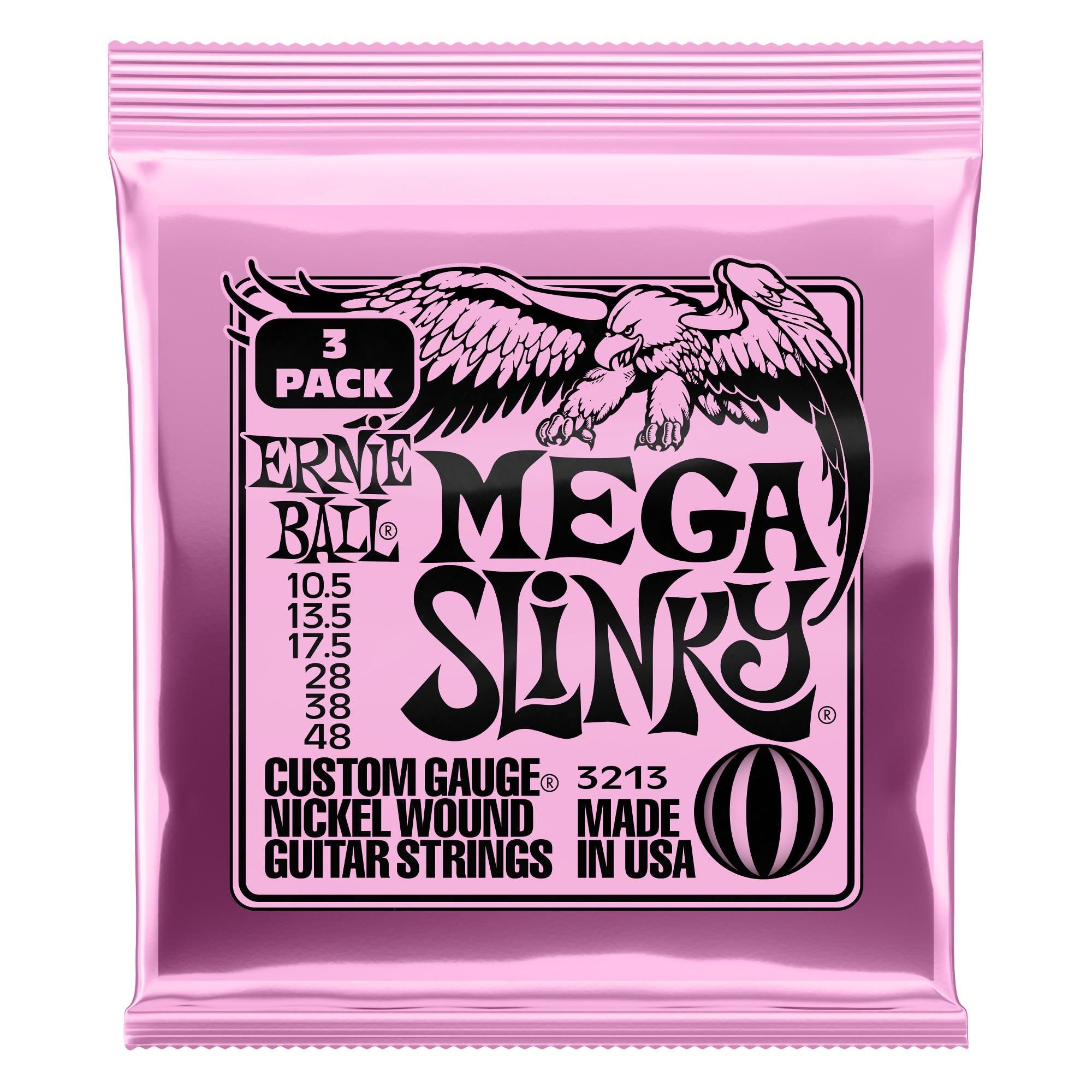 Ernie Ball Mega Slinky Nickel Wound Electric Guitar Strings 3-Pack, 10.5-48 Gauge (P03213)