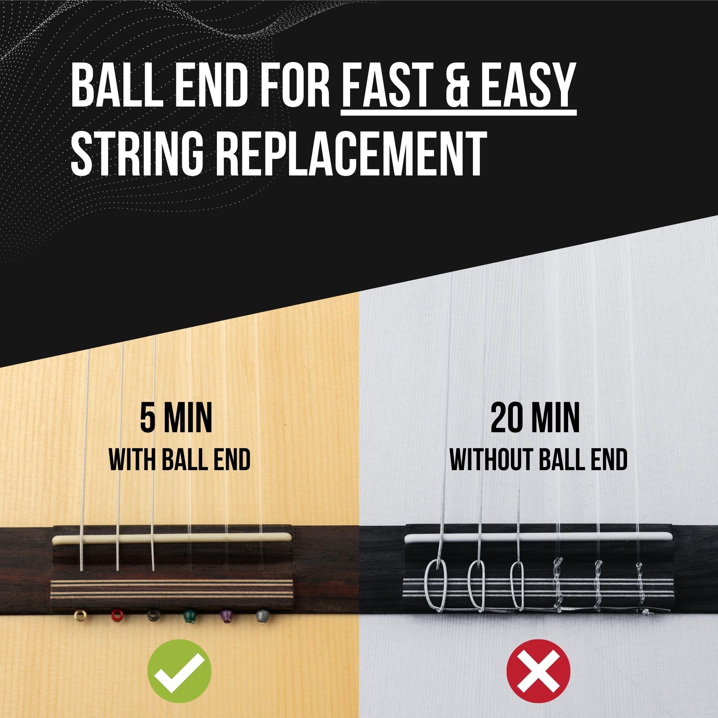 Classical Guitar Strings with Ball End - Fast&Easy Restring - 5 Guitar Accessories Inside - Silver Nylon Guitar Strings for Clas