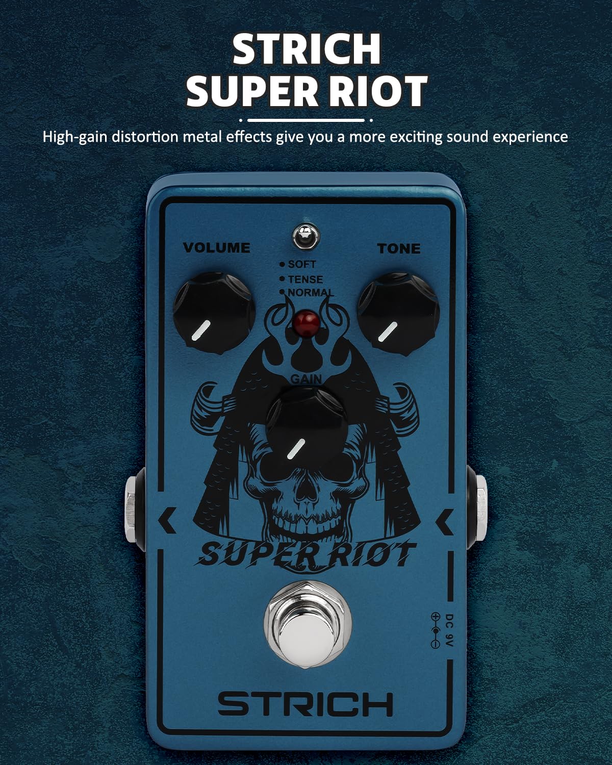 STRICH SUPER RIOT High Gain Distortion Pedal for Electric Guitar, Compact and Mini Design, True Bypass, 3 Control Knobs, Volume,