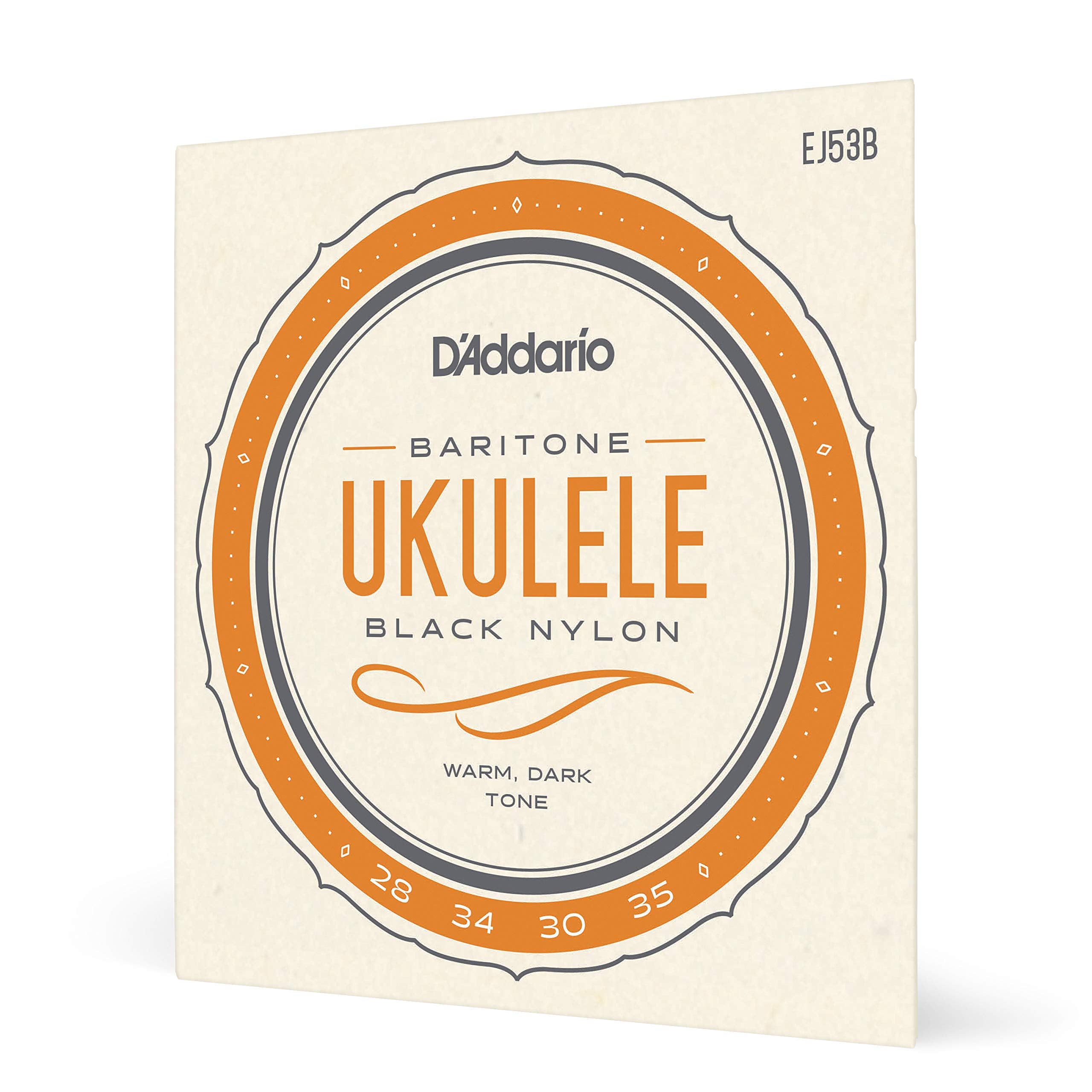 DAddario Baritone Ukulele Strings, Black Nylon, EJ53B, 4-String Set, Pack of 1