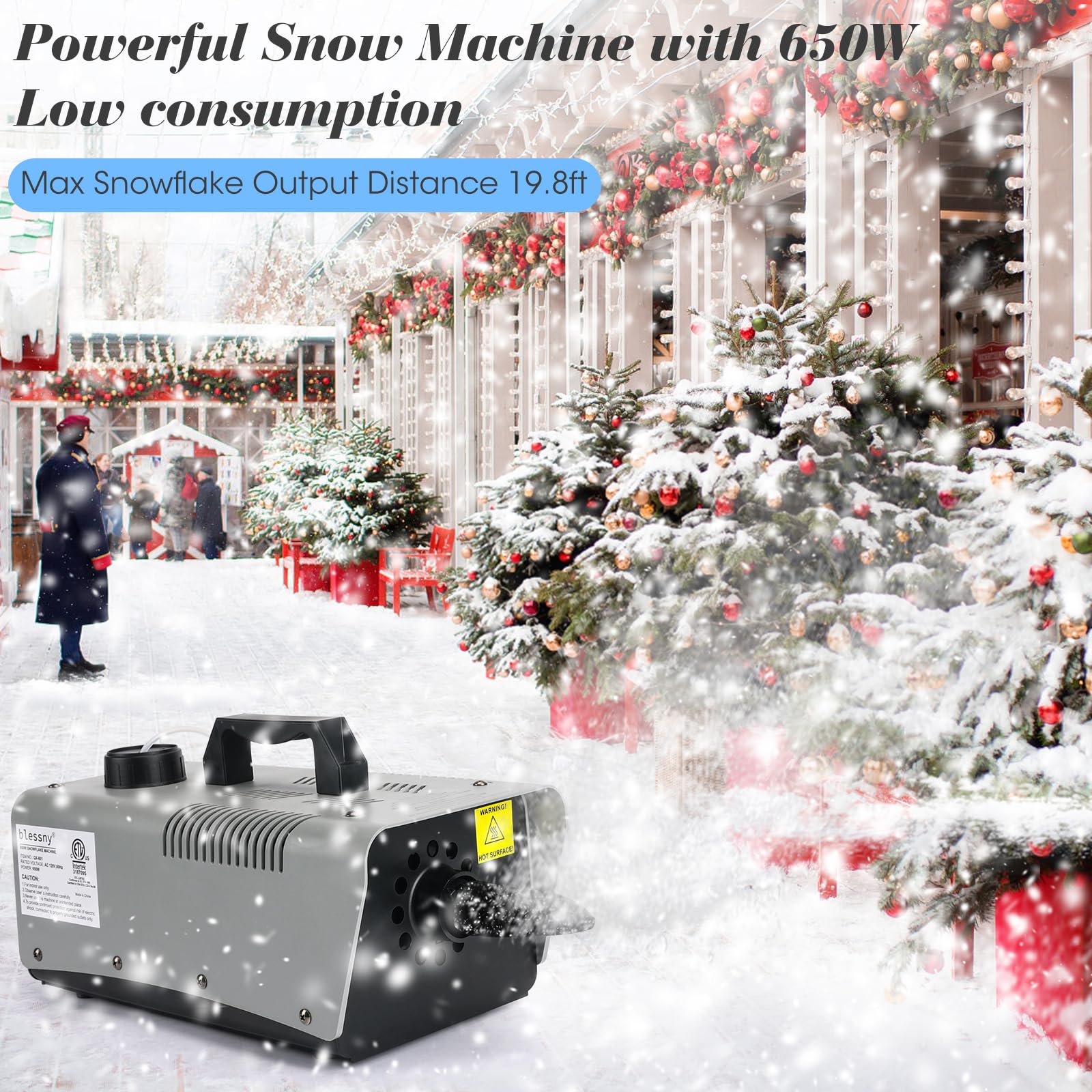blessny High-velocity Snow Machine, Wired Remote Portable Premium Artificial Snowflake Machines for Indoor Outdoor Christmas Par