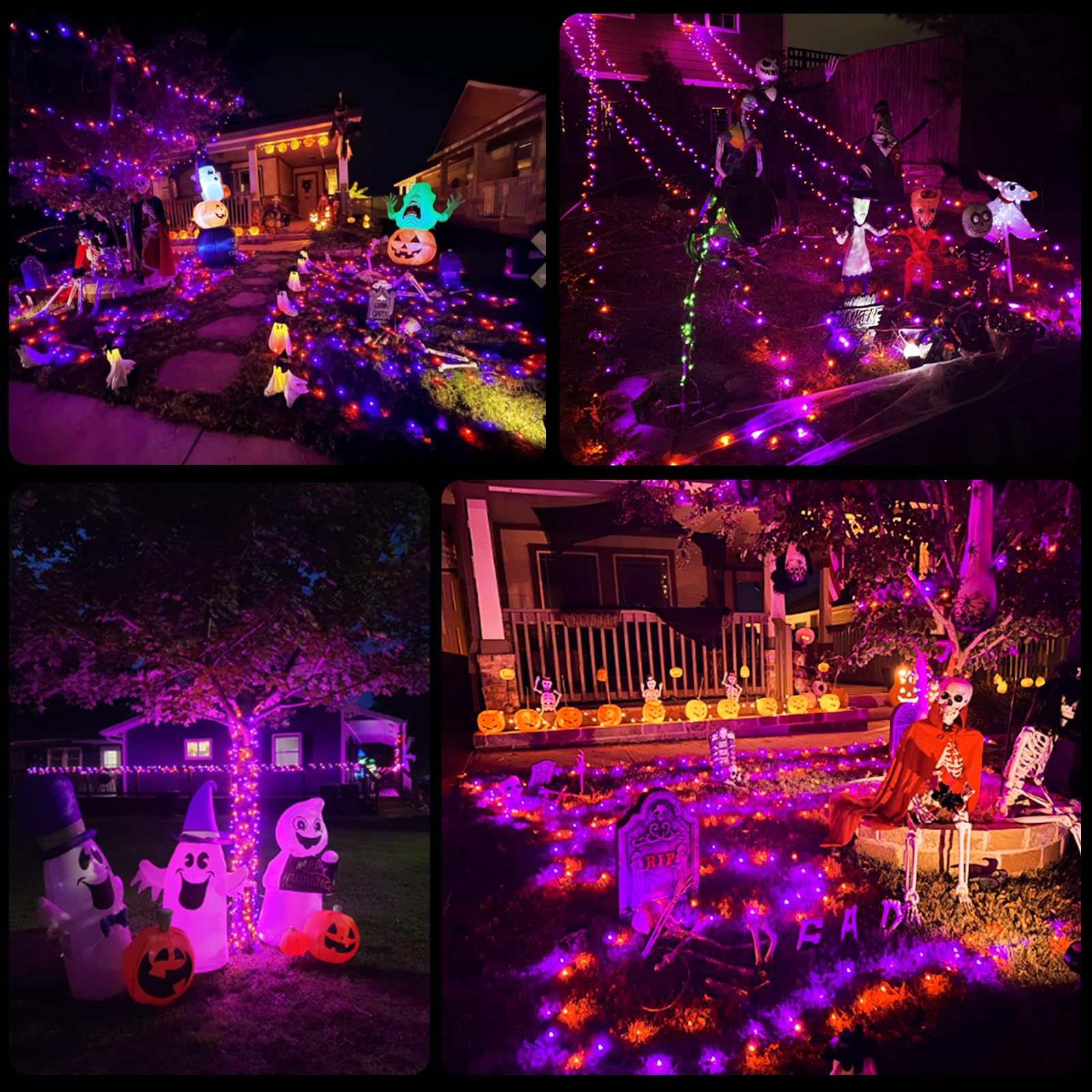 JMEXSUSS 250LED halloween string lights Outdoor Waterproof, 8 Lighting Modes orange and purple alternating dual-color fairy ligh