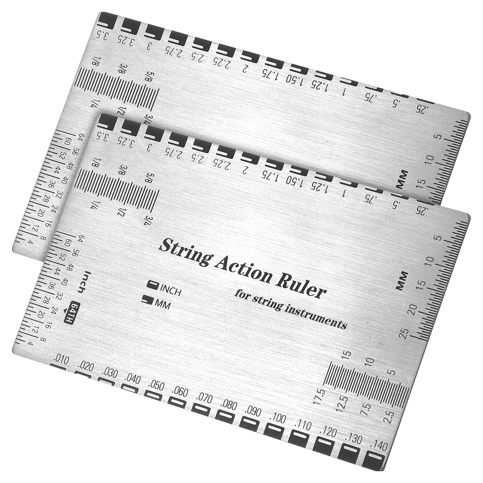 Qianyu 2 Pcs Guitar String Action Gauge Ruler Stainless Steel Guitar Setup Gauge Tool Luthier String Height Measuring Tool For E