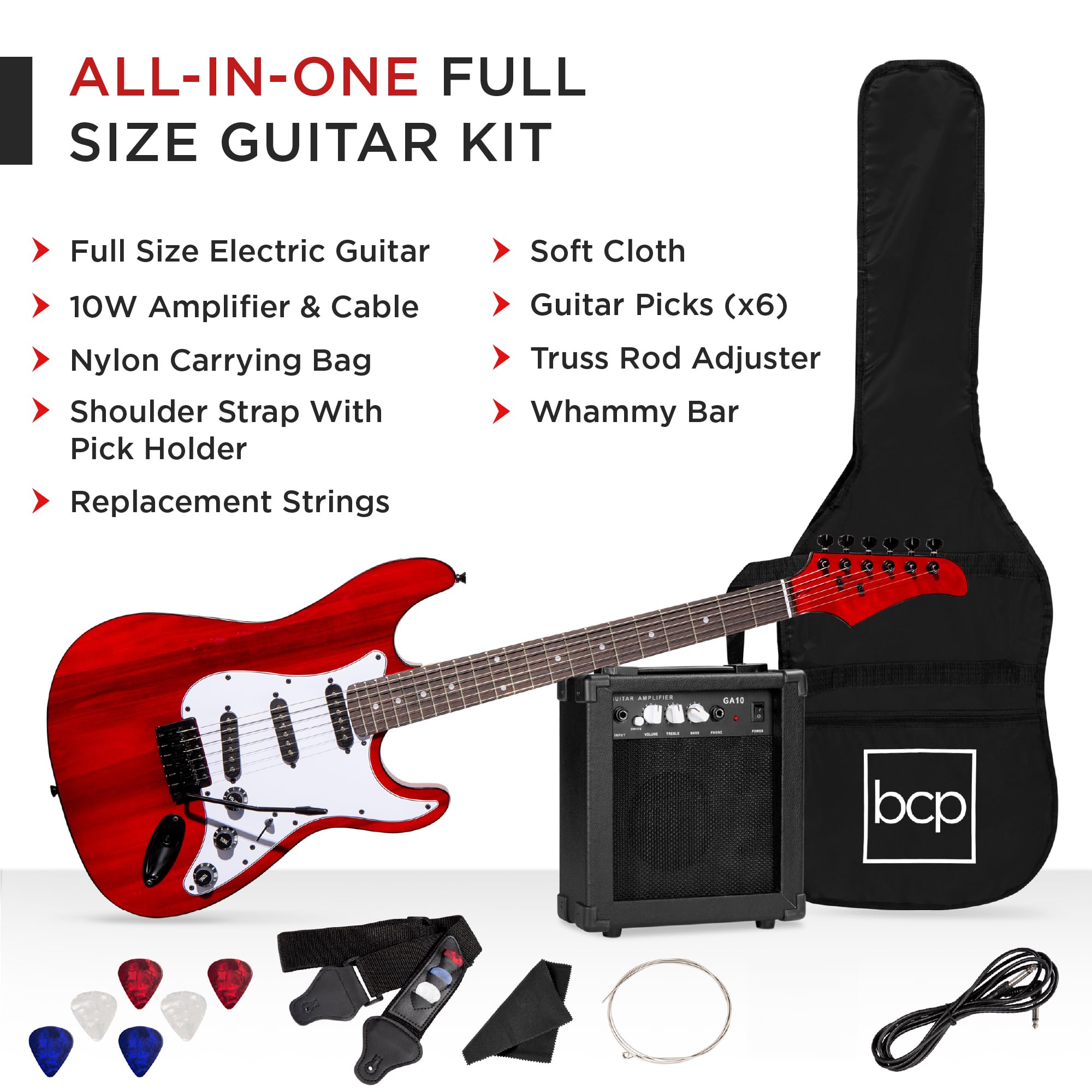 Best Choice Products 39in Full Size Beginner Electric Guitar Starter Kit w/Case, Strap, 10W Amp, Strings, Pick, Tremolo Bar - Ch