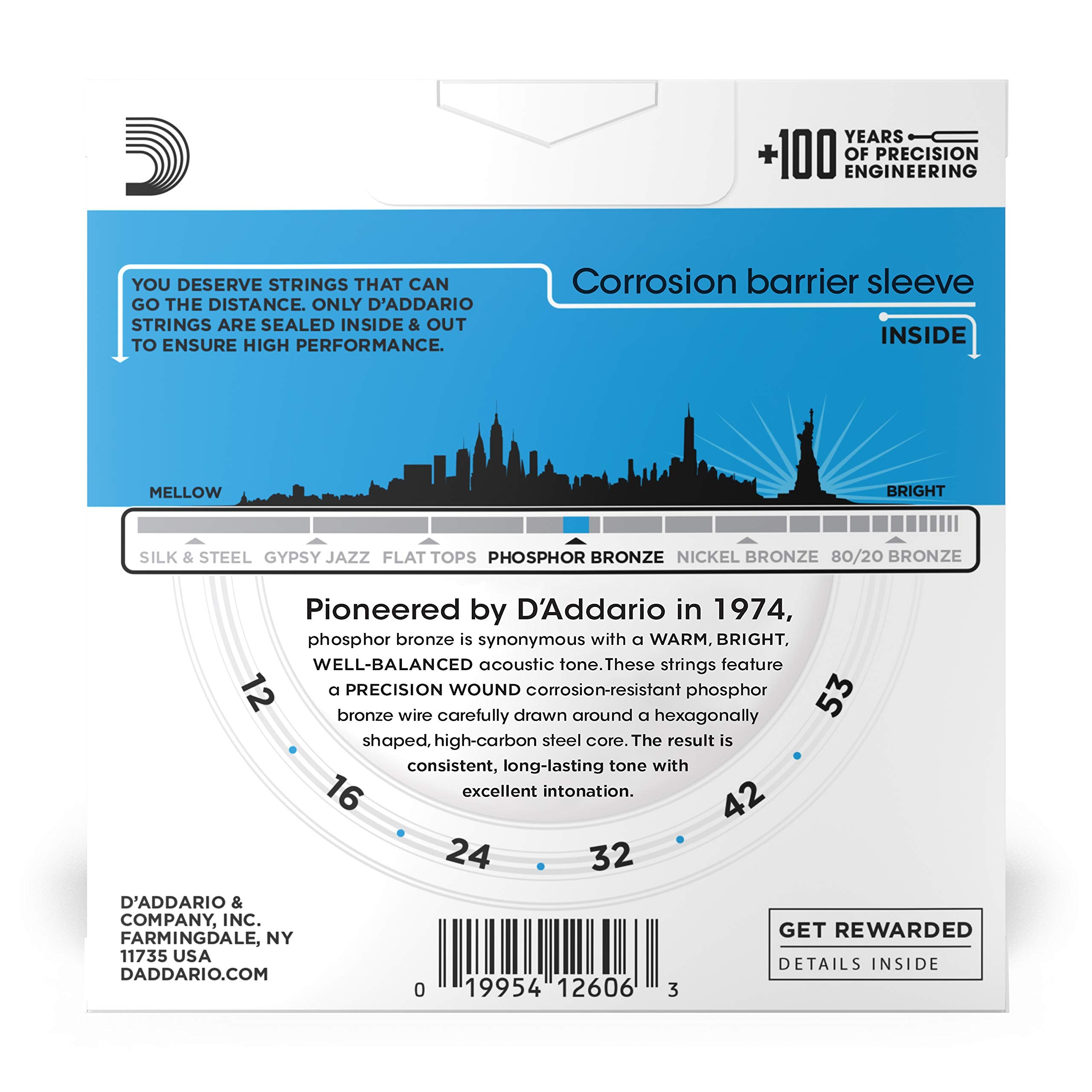 D'Addario Guitar Strings - Phosphor Bronze Acoustic Guitar Strings - EJ16-3D - Rich, Full Tonal Spectrum - For 6 String Guitars