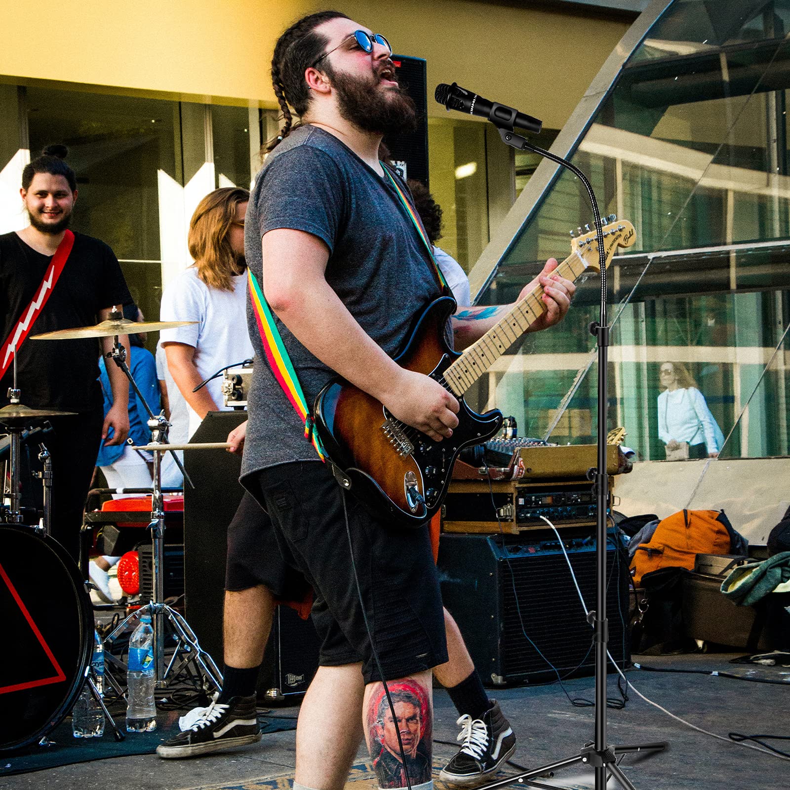 Mic Stand Boom Microphone Stands Tripod Gooseneck mic arm stand Height Adjustable 3'- 6' with Mic Clips and 3/8'' - 5/8'' Adapte