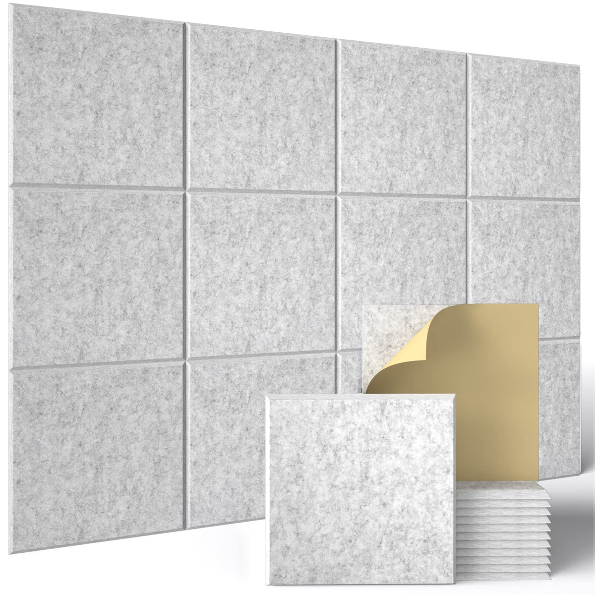 Sonicism 12 Pack Acoustic Wall Panels With Self-Adhesive,12'' X 12'' X 0.4'' Sound Proof Foam Panels, Decorative Soundproof Wall