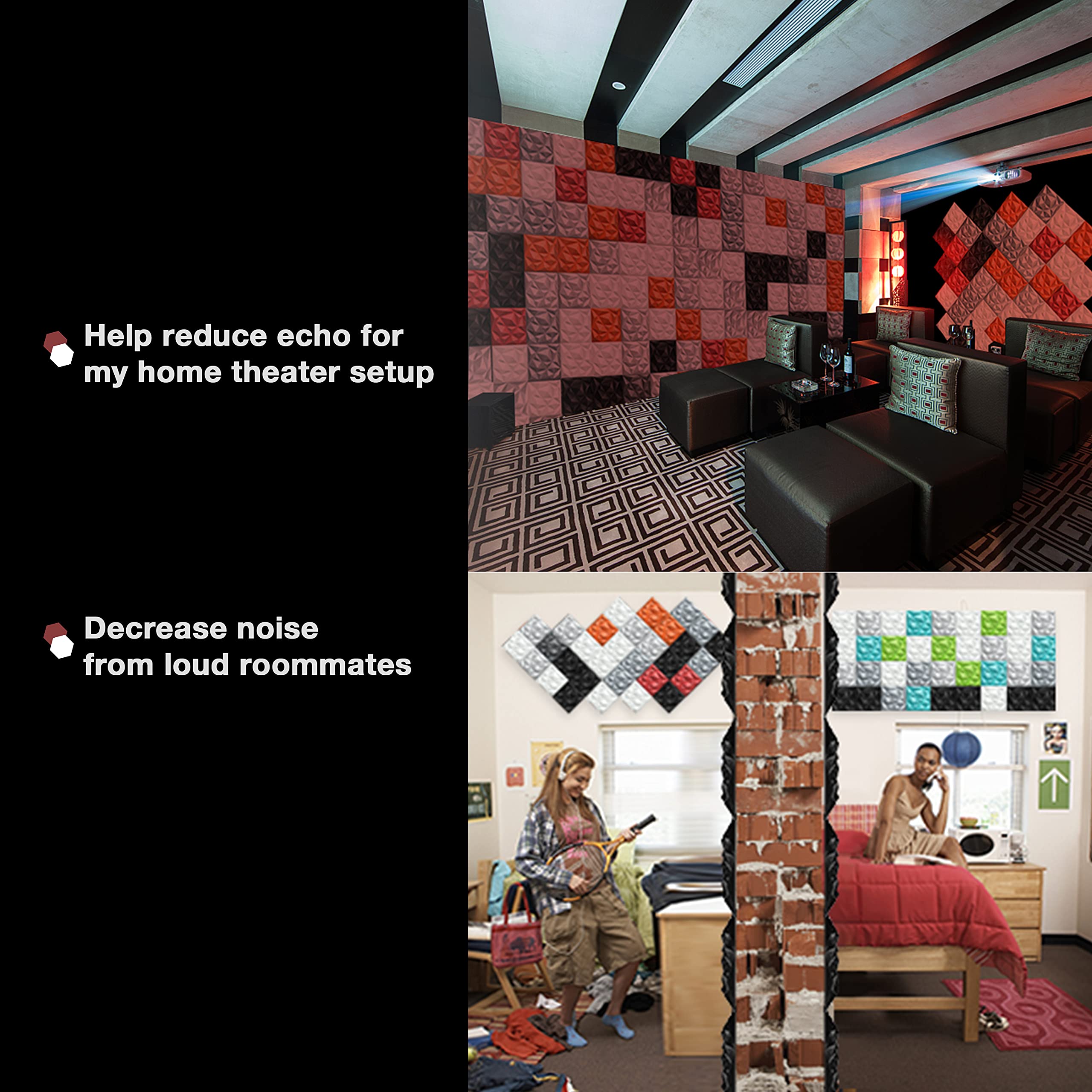 Sonic Acoustics 12 Pack Acoustic Foam Panels 0.4'' X 12'' X 12'' Sound Absorbing Panel, 3D Unique Soundproof Foam Insulation, Fo