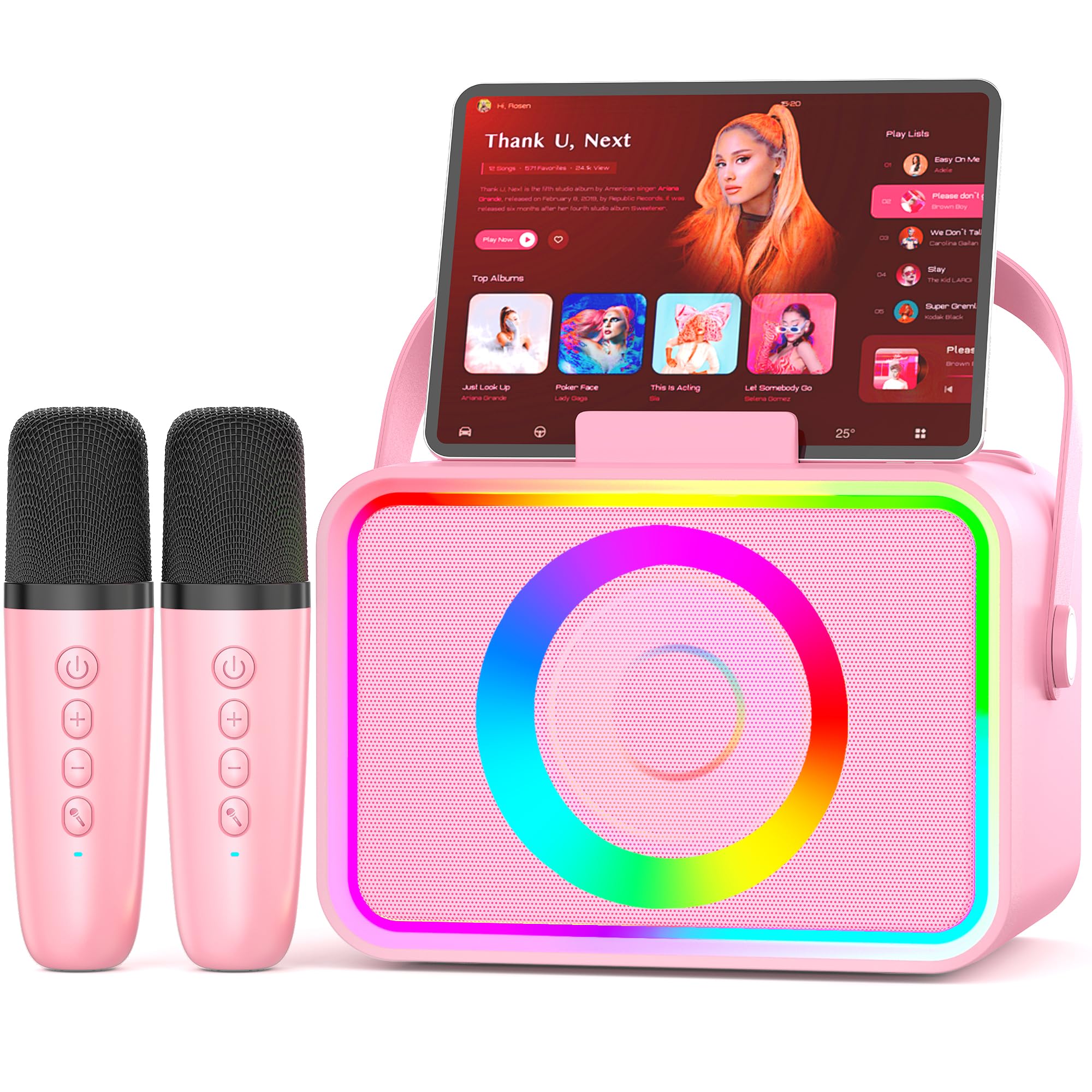 Karaoke Machine,Portable Bluetooth Speaker with 2 Wireless Microphone for Adults & Kids with LED Lights, Karaoke Microphone with