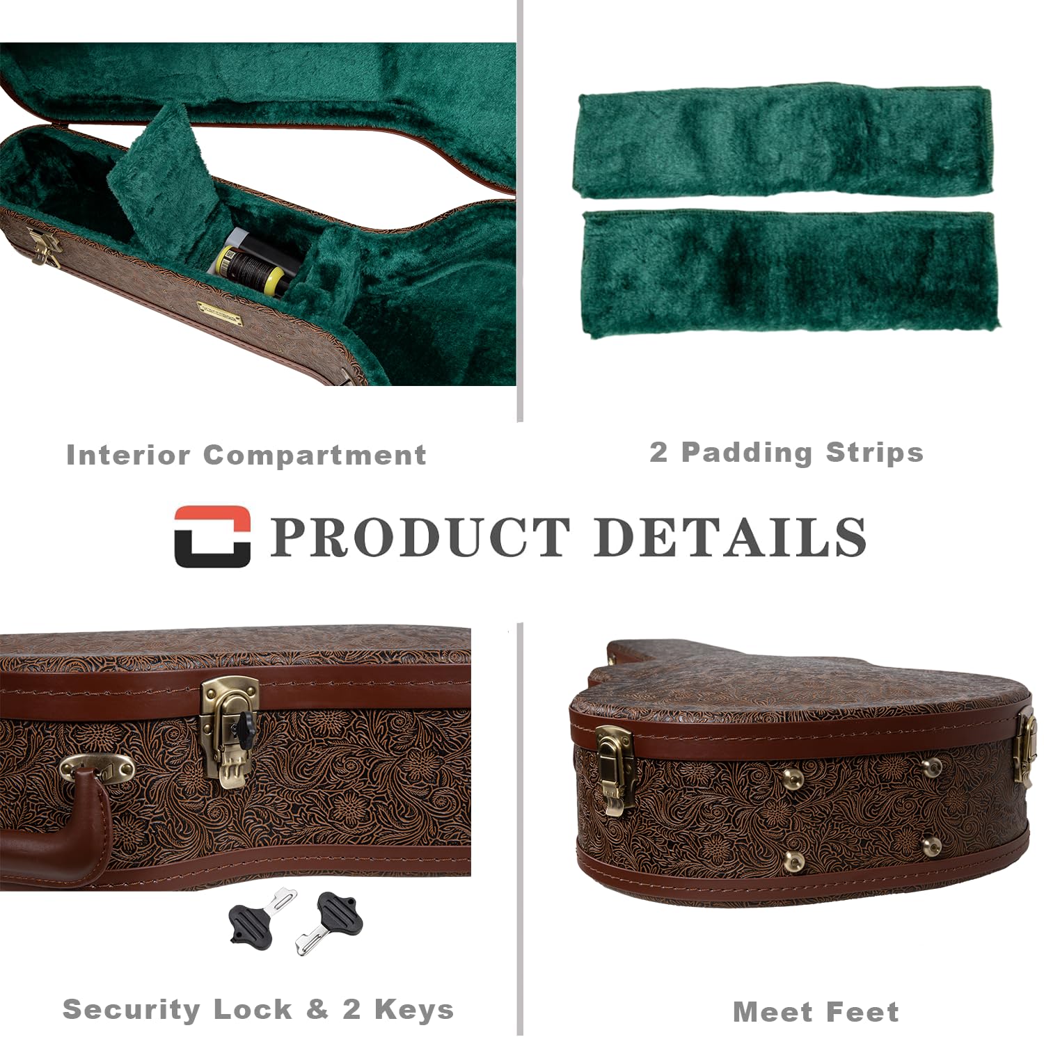 Crossrock Wooden Dreadnought Acoustic Guitar Case for Gibson J-45 / Martin D-Style | Blossom Brown Faux Leather, Forest Green Ve