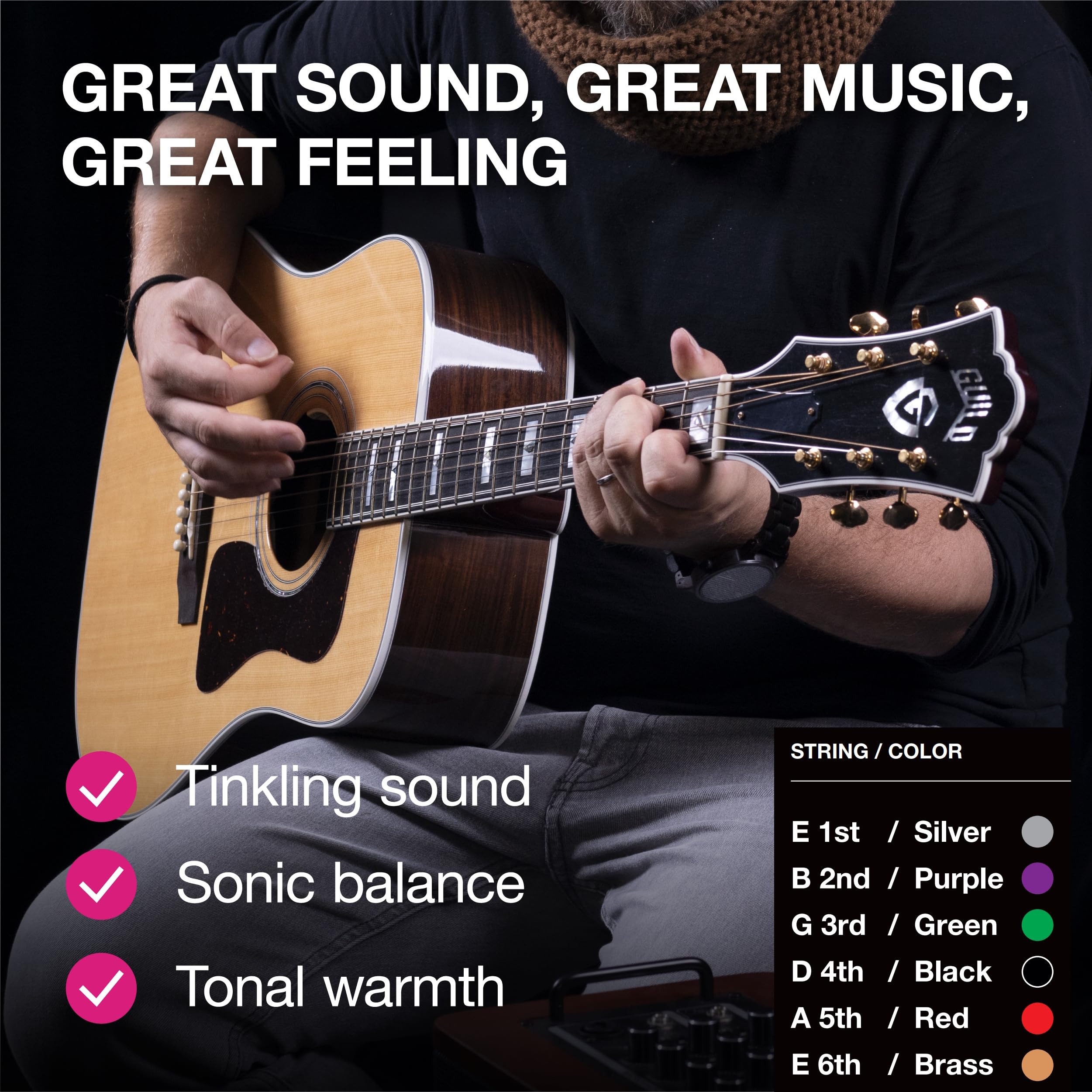 Light Acoustic Guitar Strings 10-47 - Brilliant Sound & Extra E1 String & 3xGuitar Picks - Phosphor Bronze Guitar Strings Acoust