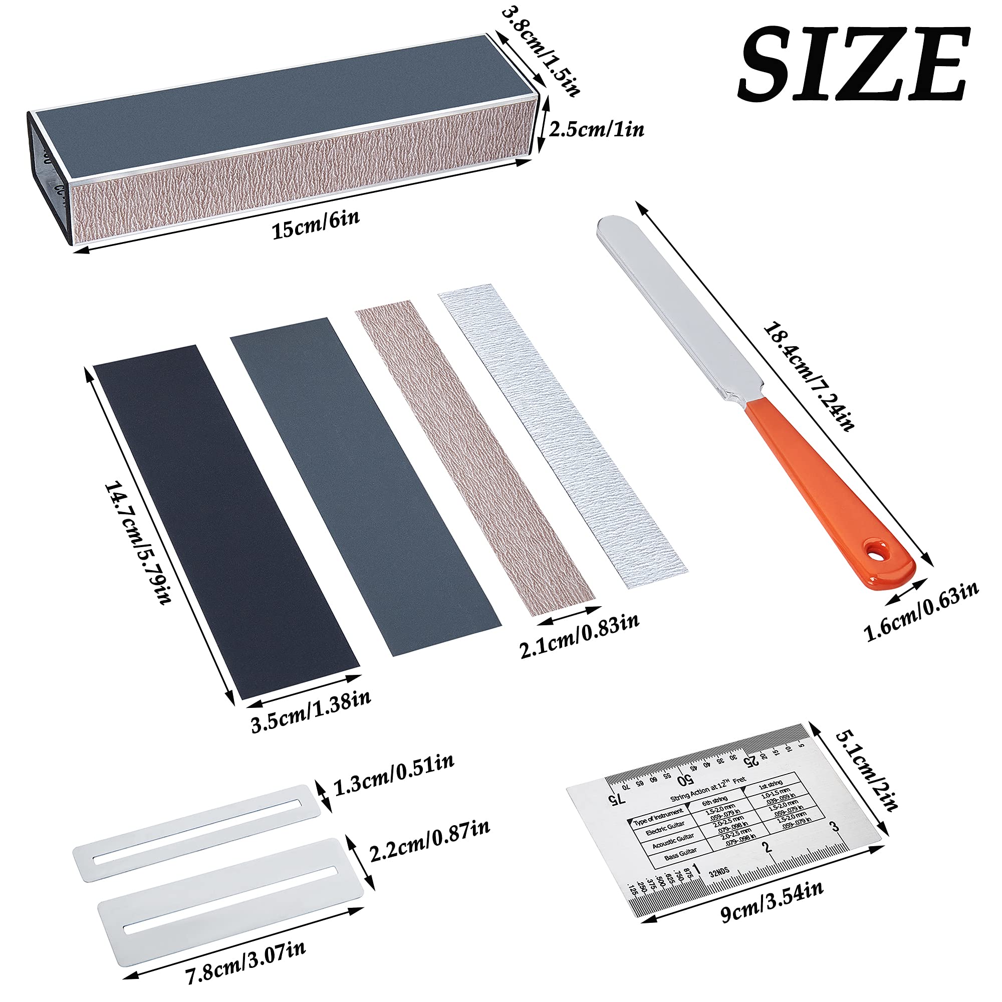 MIECOO 9PCS Guitar Luthier Repair Tool Kit Includes Guitar Fret Leveling Sanding Beam Leveler, Guitar Fret Crowning File, String
