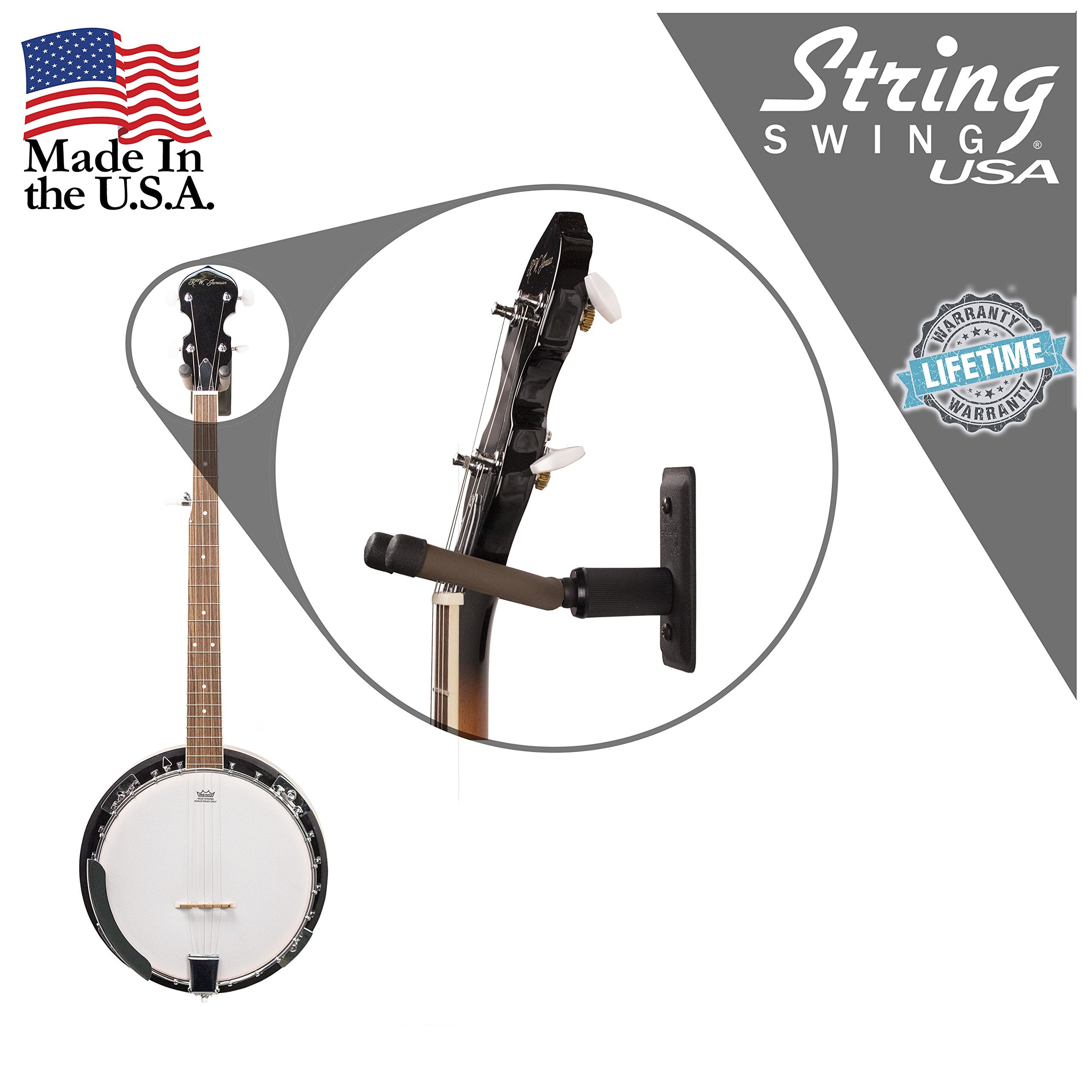 String Swing BCC11B Metal Home & Studio Wall Mount Banjo Hanger - Black